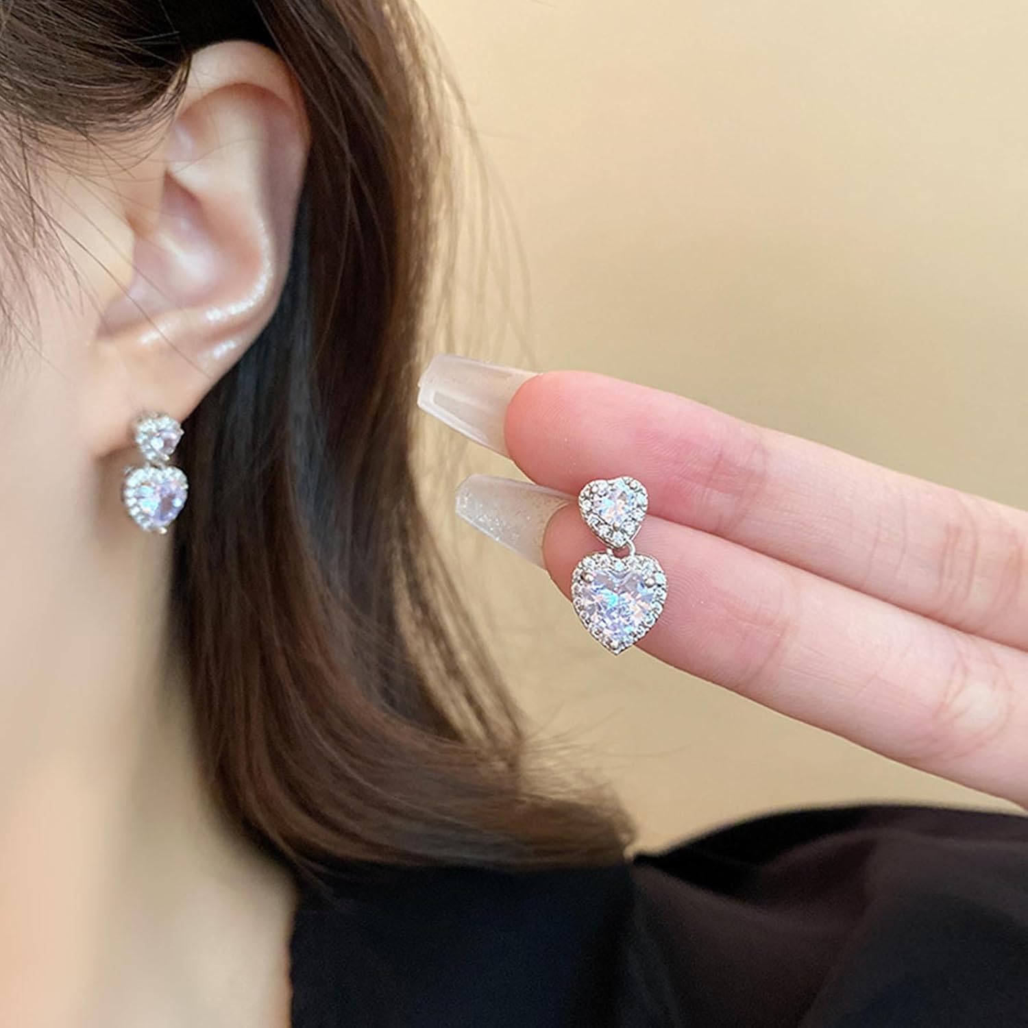 W WEILIRIAN Boho Crystal Heart Earrings for Teen Girls Love Heart Stud Earrings Sparkly Cz Heart Earrings Paved Heart Bridal Wedding Earrings Jewelry for Women Gifts - Image 6