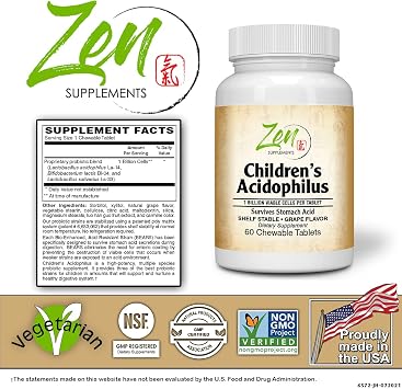 Children's Probiotic Acidophilus Plus Bifido 1 Billion CFU Grape Flavored Chewable 60-Tabs