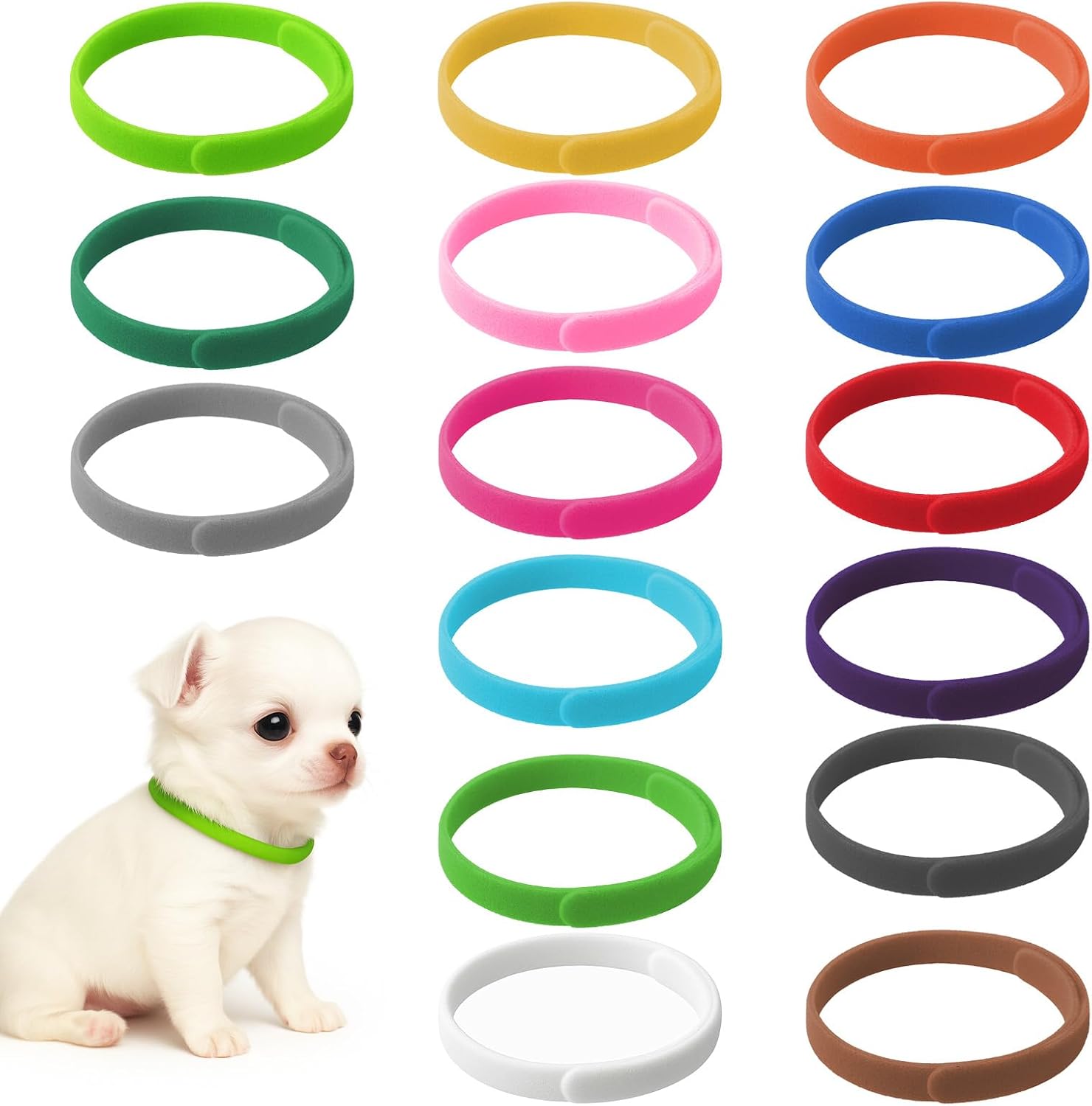 30 Pcs Puppy Whelping Collars for Litter, Assorted Colors Puppy ID Collars Adjustable Dog Whelping Collar Newborn Dog Kittens Band for Pet (S/M)