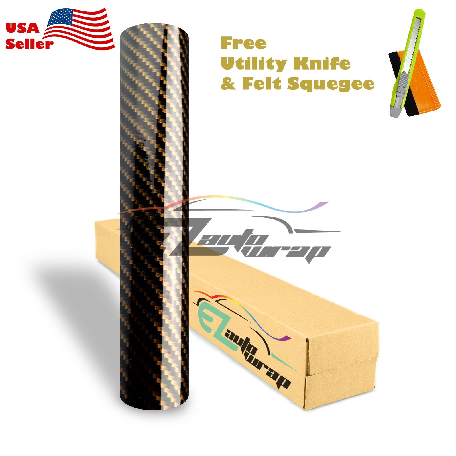 Buy Free Tool Kit EZAUTOWRAP 2D Gold High Gloss Carbon Fiber Car Vinyl