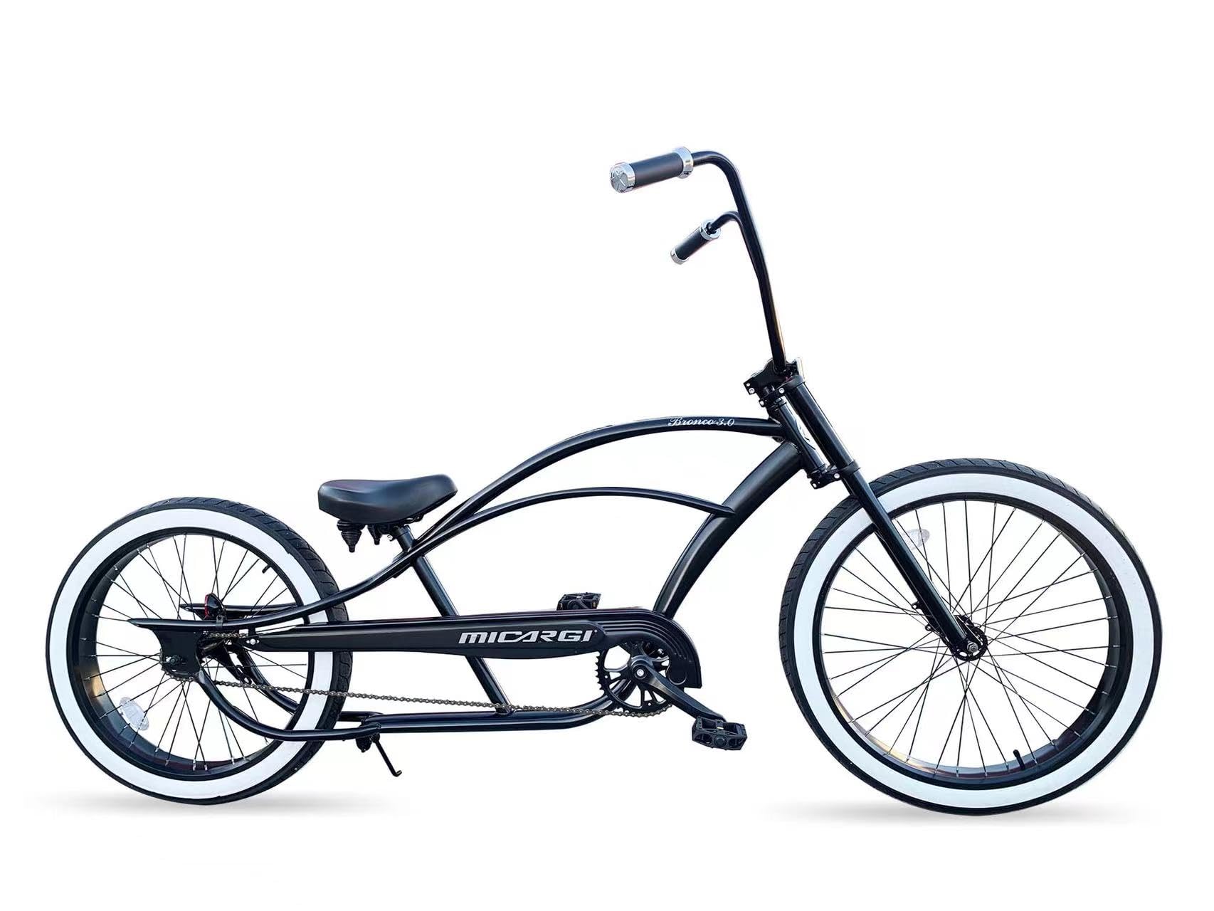 MICARGIBronco 3.0 Mens Cruiser Bicycles 26/29 inch Long Beach Cruiser Bike with Coaster Brakes Front/Rear White Wall Tires/Black Ties