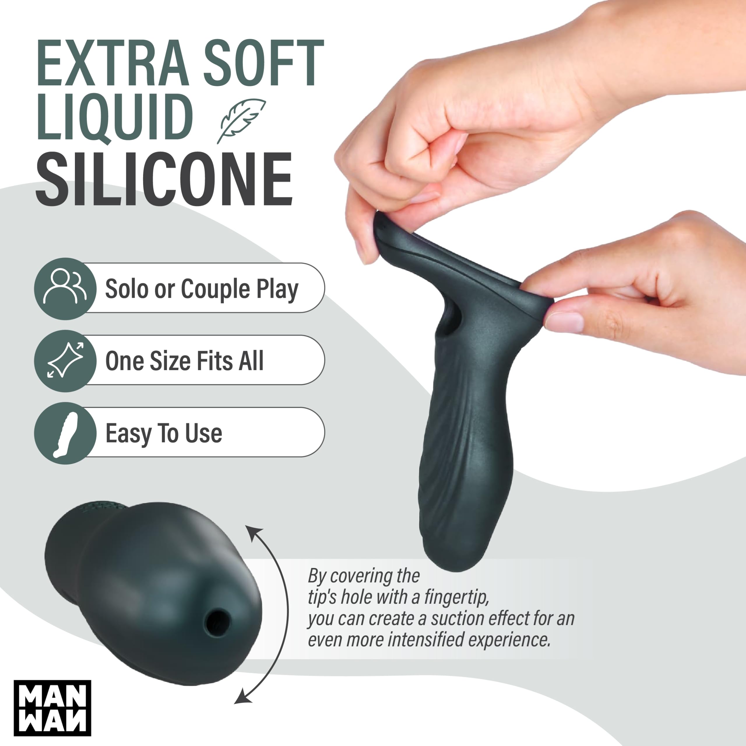 Man WAN Ryzer – Masturbatore Maschile & Guaina Peniena in Silicone Morbido, Sextoy Maschile con Interno ed Esterno Testurizzati, Anello Penieno Integrato, Aumento della Circonferenza - Gris Foncé