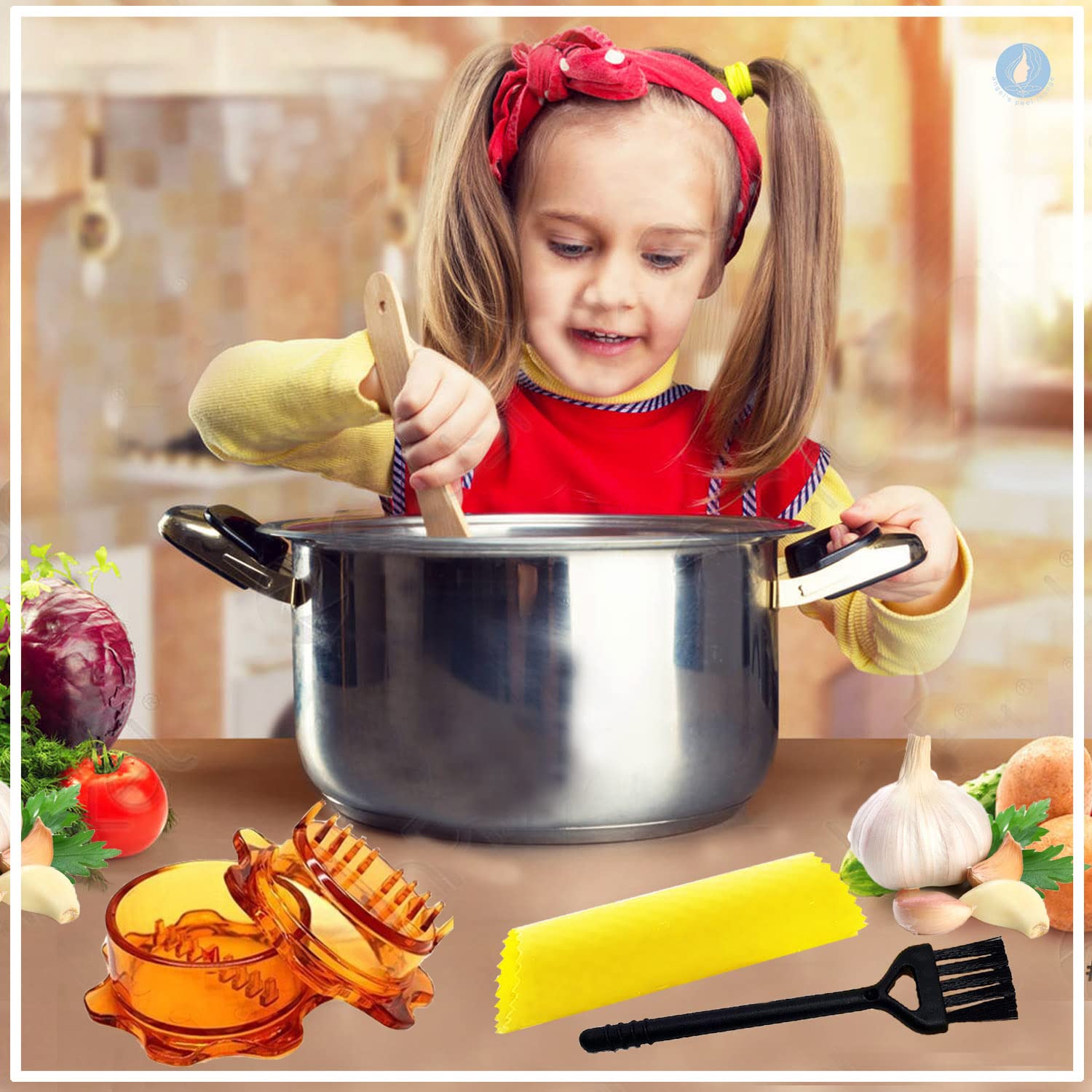 Angel’s Peel Lounge 3-Piece Garlic Mincer Set - Includes Mincer, Silicone Peeler & Cleaning Brush (Green)