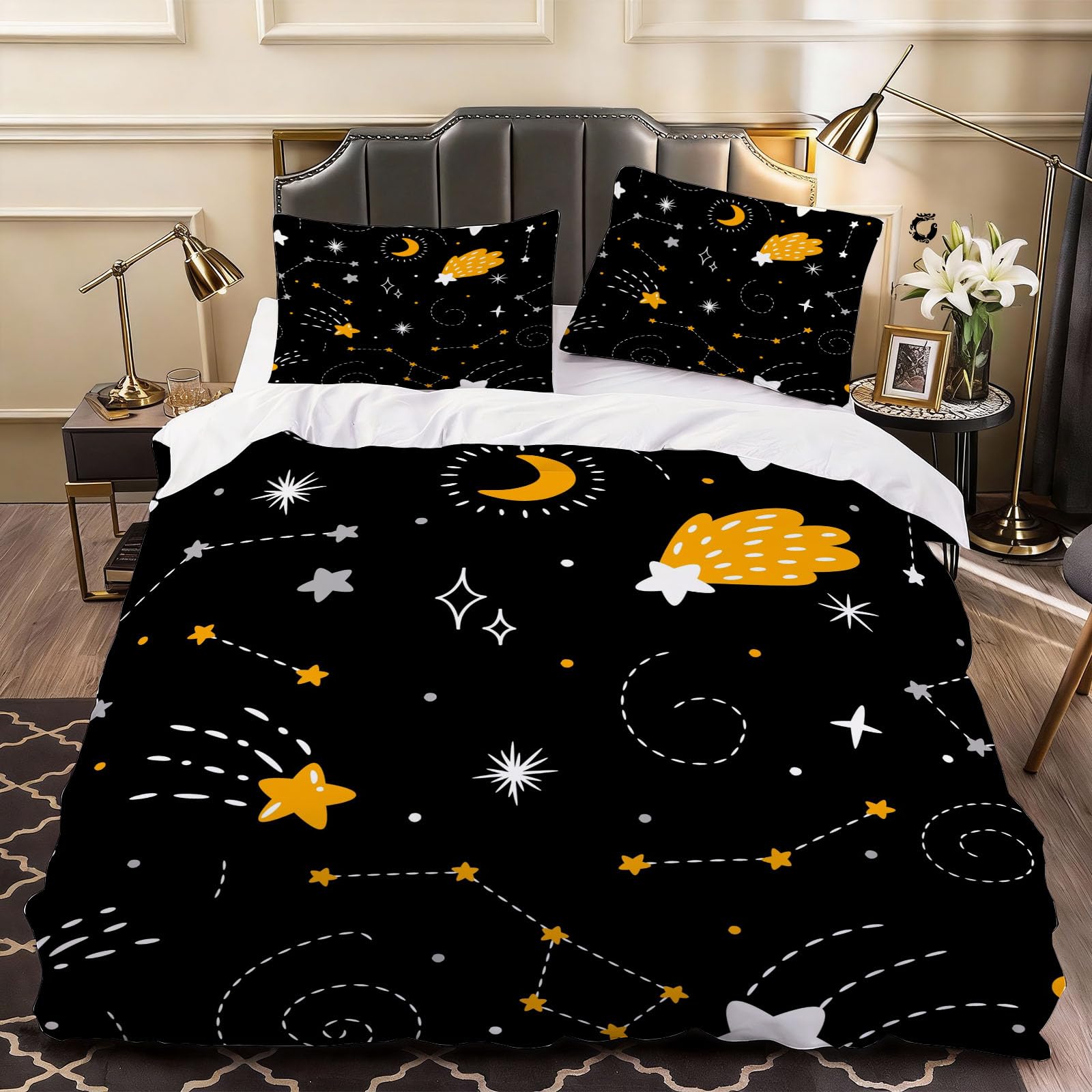 3D Constellations Duvet Cover Cartoon Bedding Double Bed Set, Soft Microfiber Comforter Cover Printed with Zipper Closure Quilt Coverr 200x200 cm and 2 Pillowcases