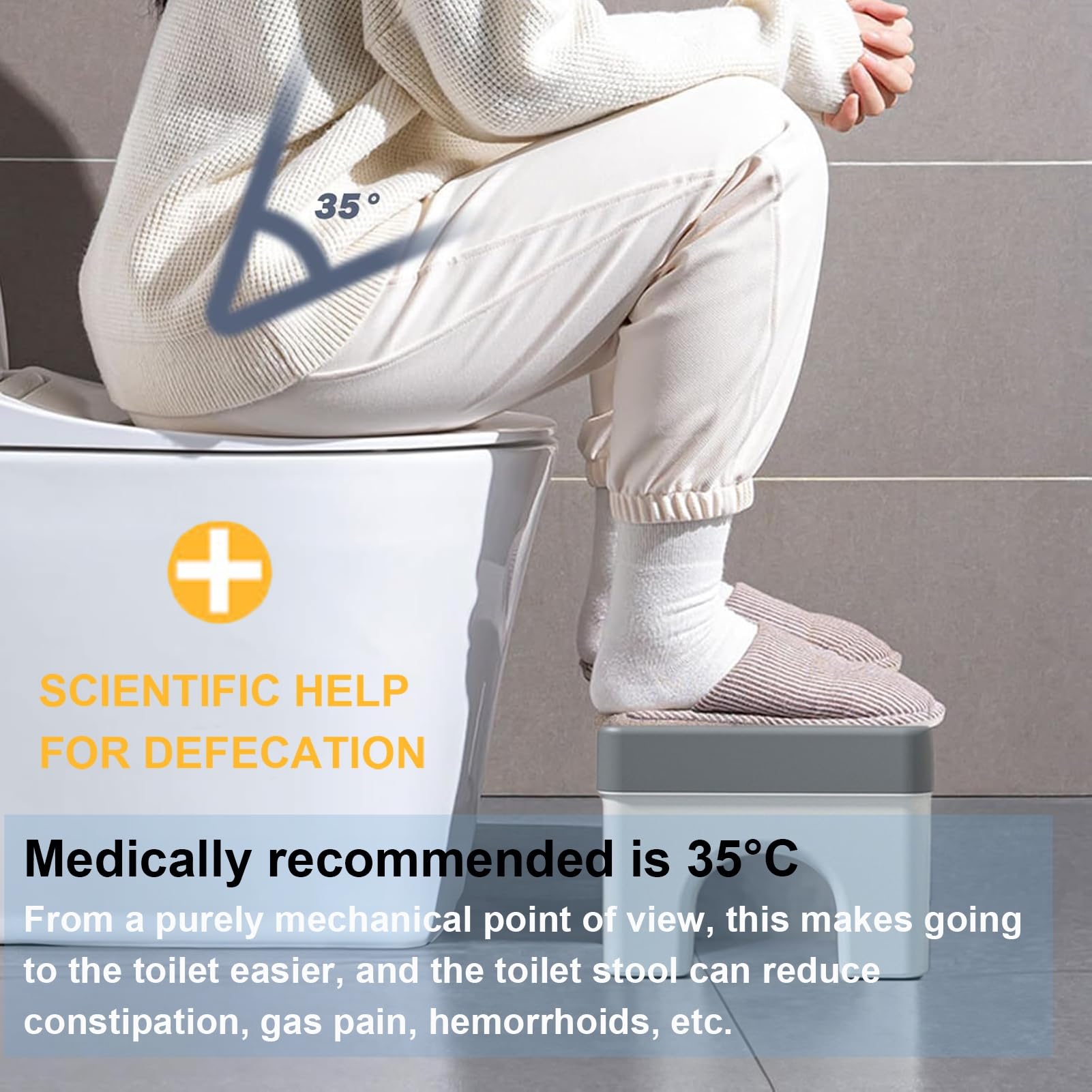 Generisch Toilettenhocker Erwachsene, Vielseitiger Toilettenhocker und Tritthocker, Badezimmer-Töpfchen-Toilettenhocker mit Rutschfestem Tragbarem Hocker, Badezimmer Hocker,Grau