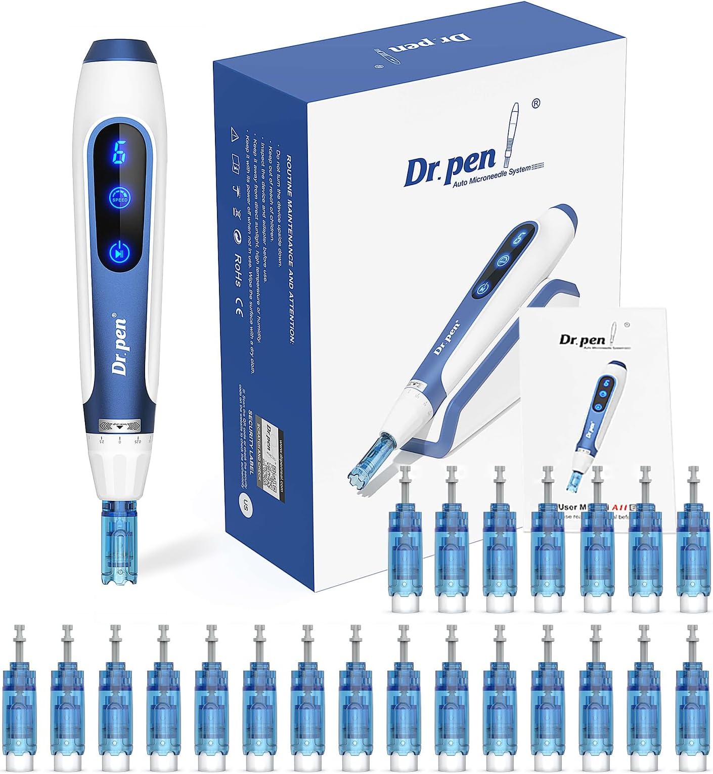 Dr. Pen A11 Microneedling Pen, 22PCS Cartridges Kit Professional Derma Needle Pen with Pause Button & Touch Screen, Powerful Wireless Auto Skin Needling Pen for Spa & Home Wrinkle Acne Scar Hair Loss