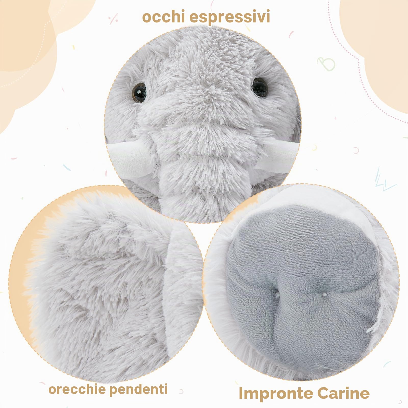 MorisMos Elefante Peluche Grigio Morbidi 50cm, Animali di Peluche Giocattolo Coccolosi Morbido per Bambini, Elefante Peluche Pupazzo Carino Regali per Ragazze Ragazzi Bambini (Grigio)