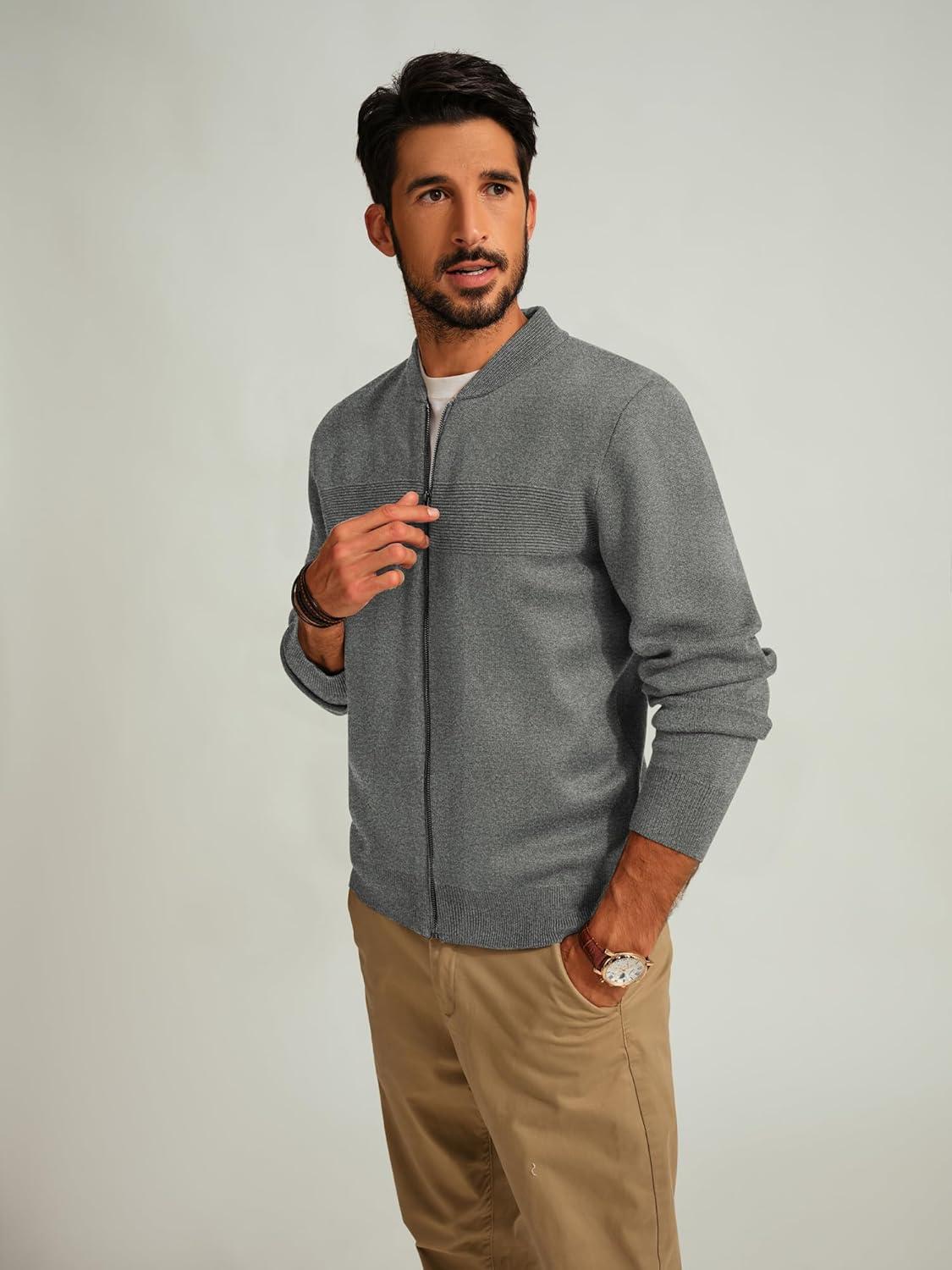 PJ PAUL JONES Mens Full Zip Cardigan Sweater Stand Collar Regular Fit Knit Sweaters - Image 3