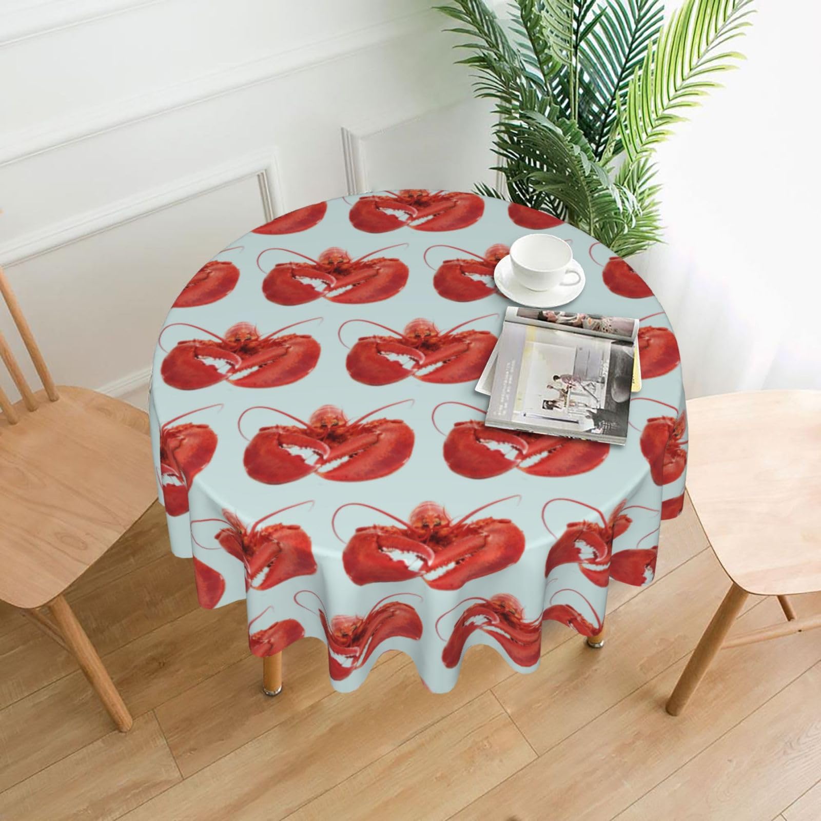 SDEGTHO Lobster Print Modern Retro Round Tablecloth 60in Polyester Fabric Cover for Party Dining Table Washable