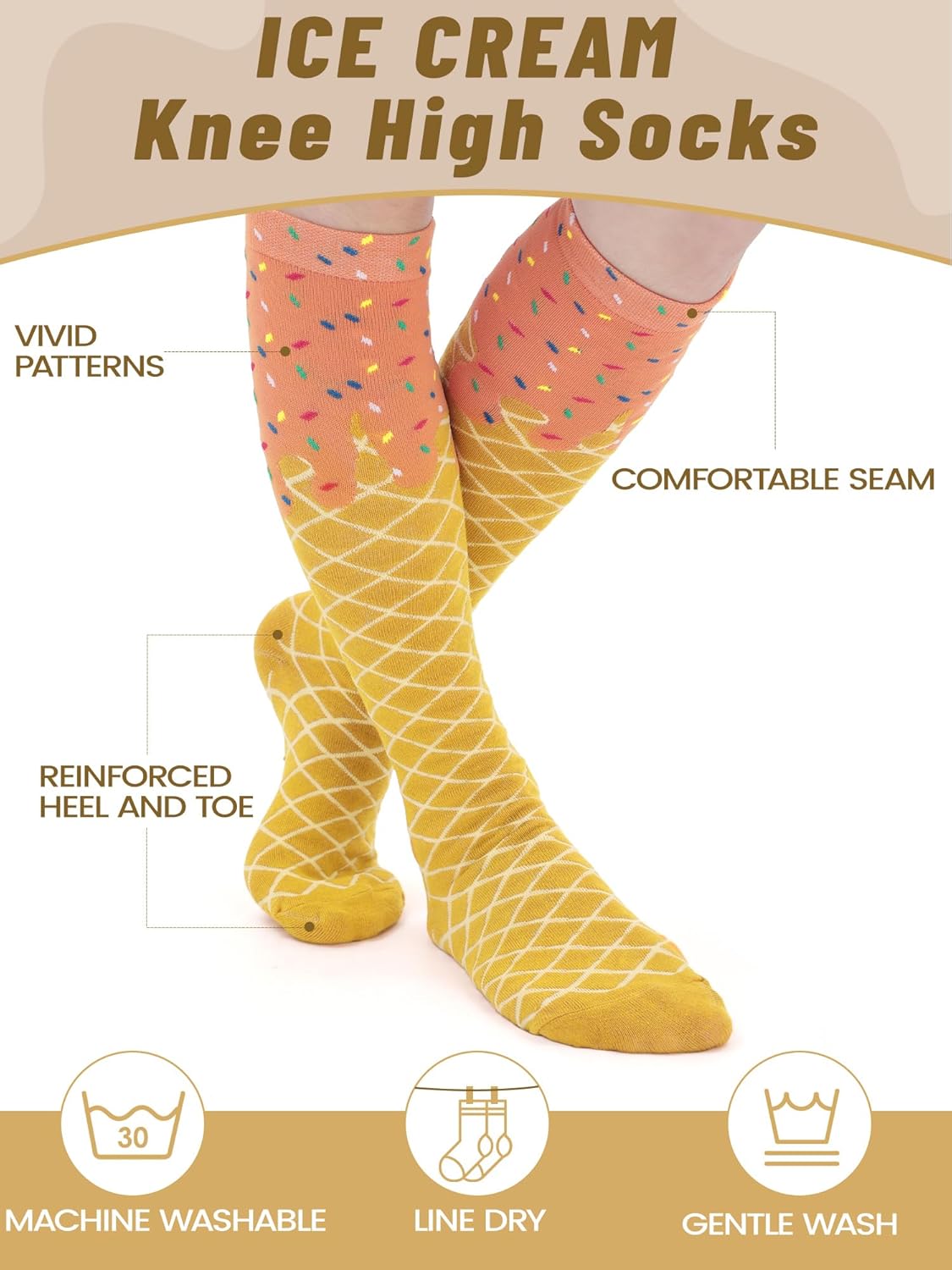 3 Pairs Ice Cream Drip Knee High Socks for Women Girls Funny Crazy Ice Cream Baseball Socks for Party Gifts - Image 6