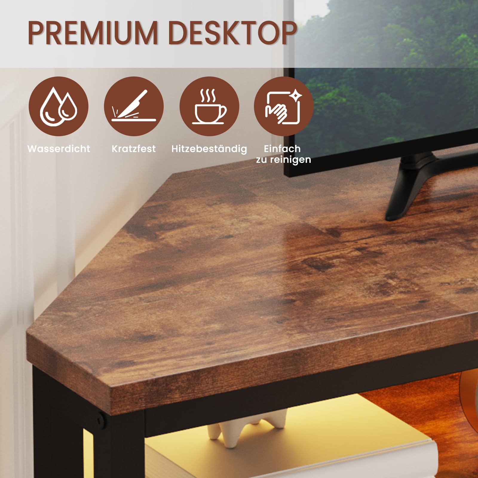 Dripex Meuble TV Bas d'angle avec éclairage LED Marron Vintage 106x36x45.5 cm