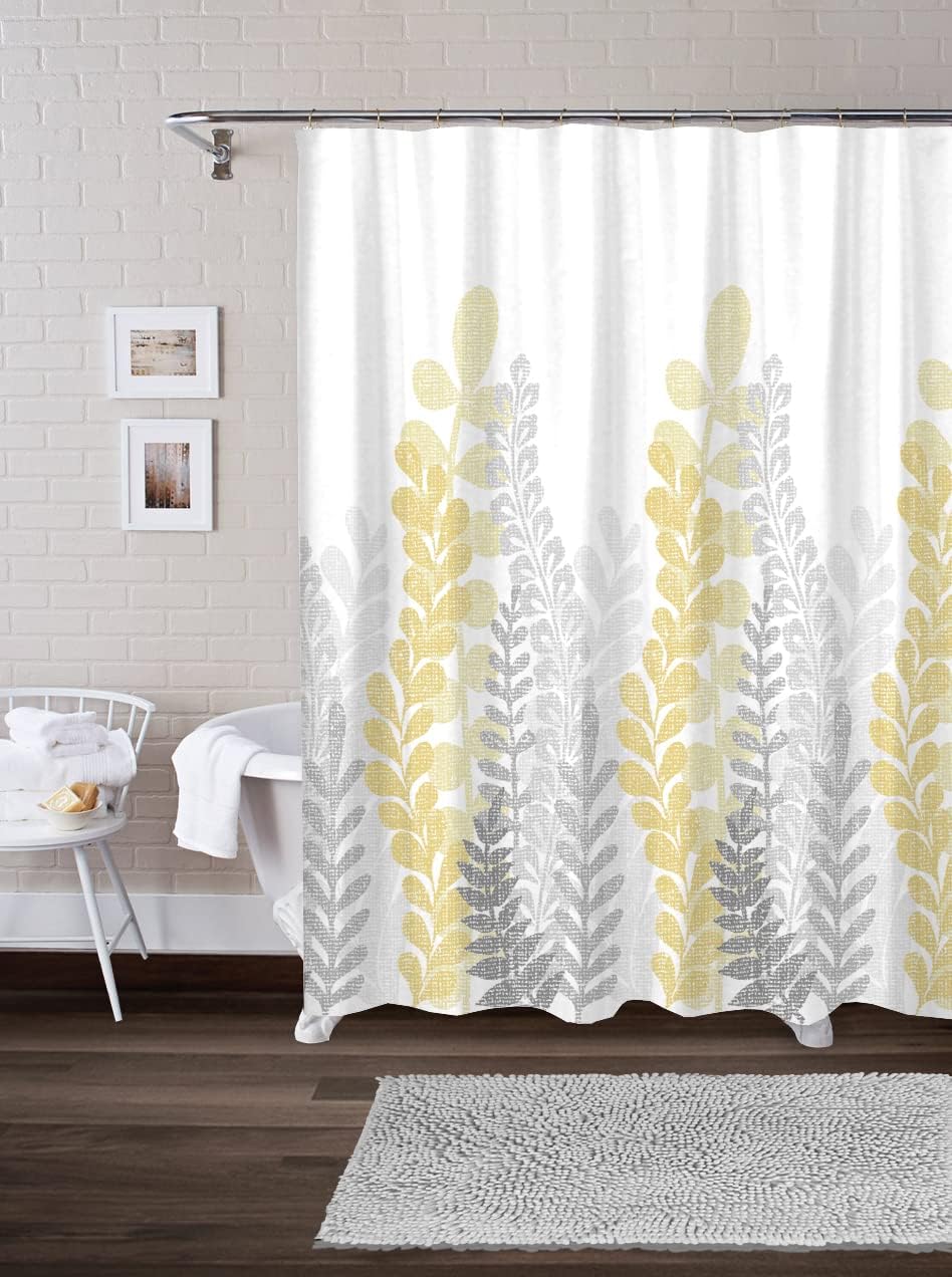 Pure Bath Modern Leaves 14 Piece Set with Shower Curtain, 12 Rollerball Hooks and 18"x28" Noodle Bath Rug : Home & Kitchen