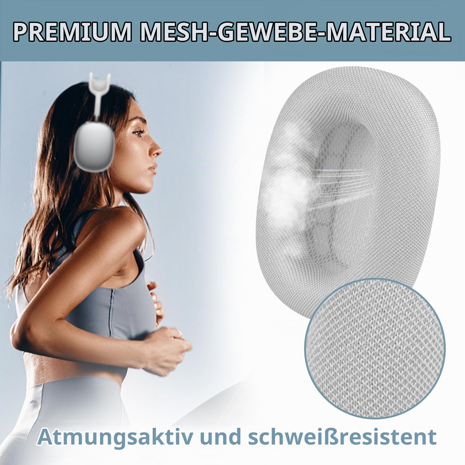 SOPROM Ohrpolster Ersatz für Airpods Max Over-Ear Kopfhörer, Ohrpolster mit strapazierfähigem Netzstoff, weicher Schaumstoff Und Magnetisch - Silber