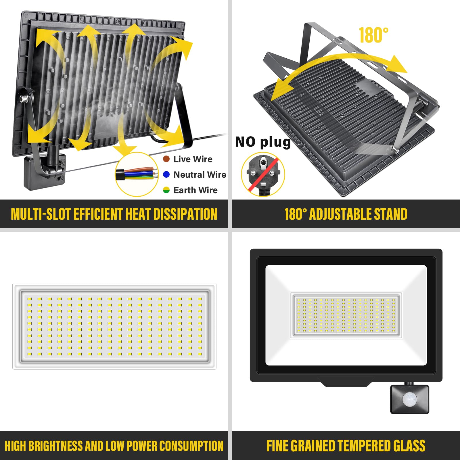 RIGIDON 2 Pcs PIR Motion Sensor Outdoor Floodlight, 150W 15000 Lumens Outside Led Work Light - Image 3