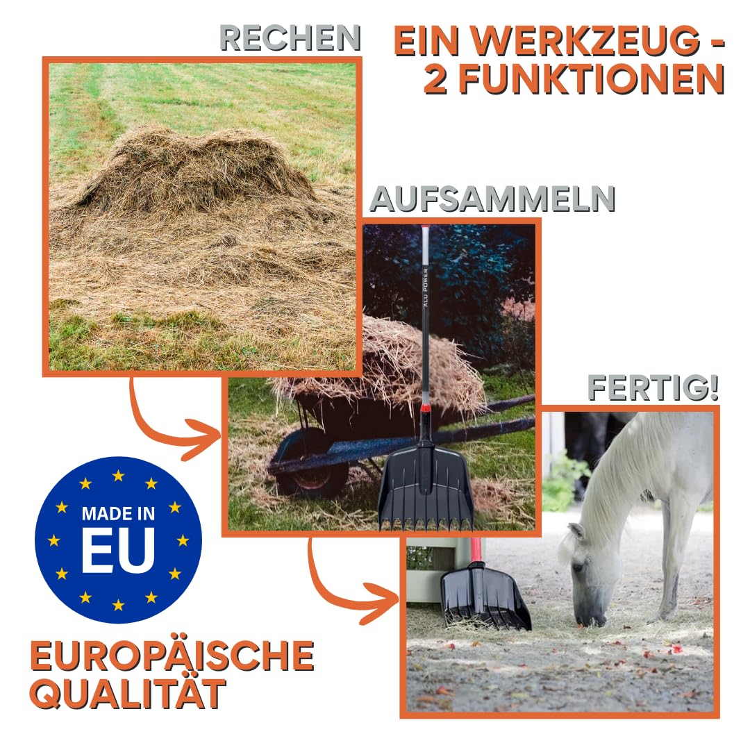 Pala rastrello 2 in 1, attrezzi da giardino, paletta da giardino, raccoglifoglie con manico in alluminio, lunghezza totale 149 cm, per raccogliere foglie e rifiuti da giardino, per laghetto e cortile