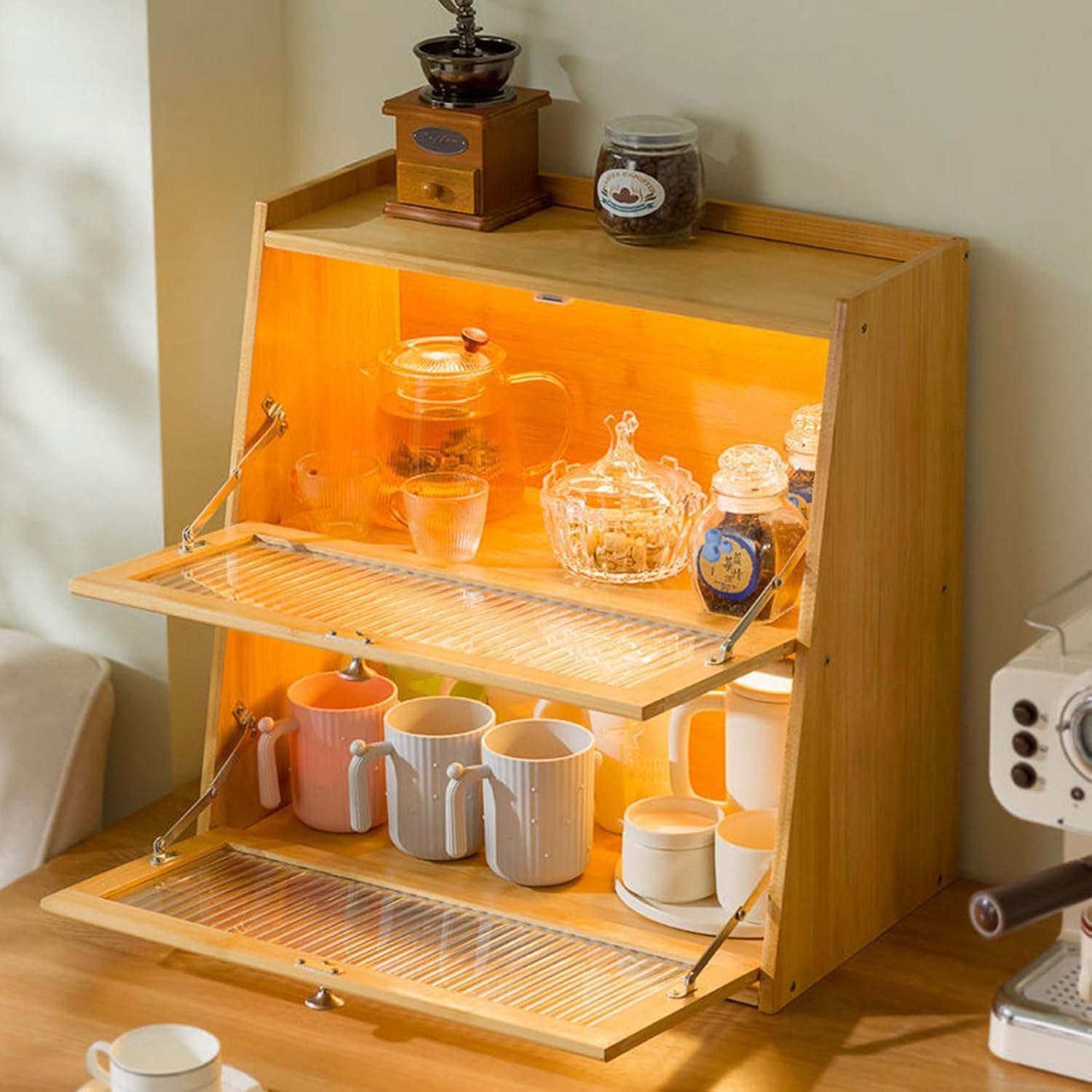 Contenedor de Almacenamiento de Madera, Organizador de Pan de Granja, Caja de Pan para encimera de Cocina, contenedor de Utensilios de encimera, gabinete de Almacenamiento de Cocina,2 Layer,A