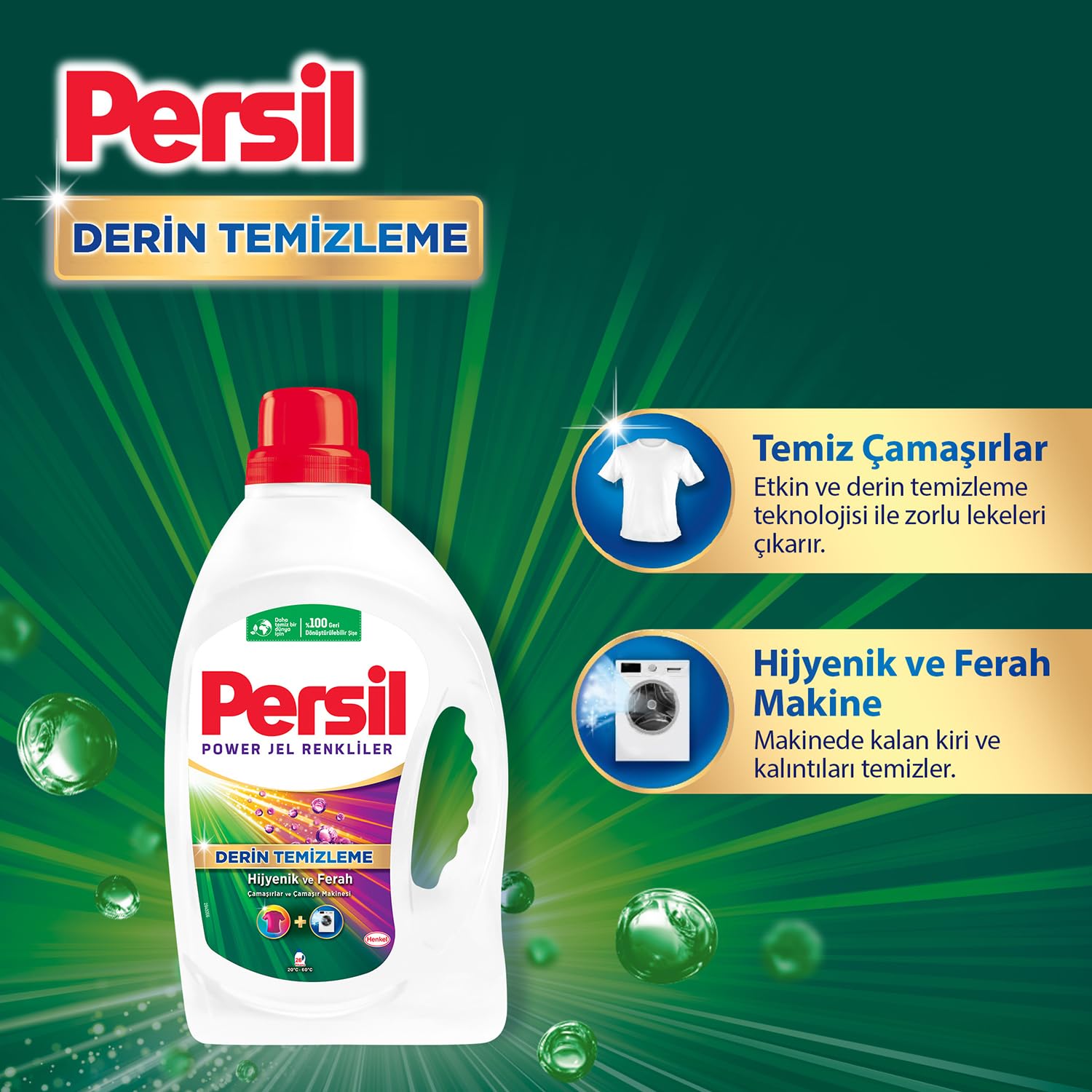 Persil Power Jel Color Derin Temizleme Plus 16 Yıkama Renkliler için Sıvı Çamaşır Deterjanı (1 x 1040 ml)
