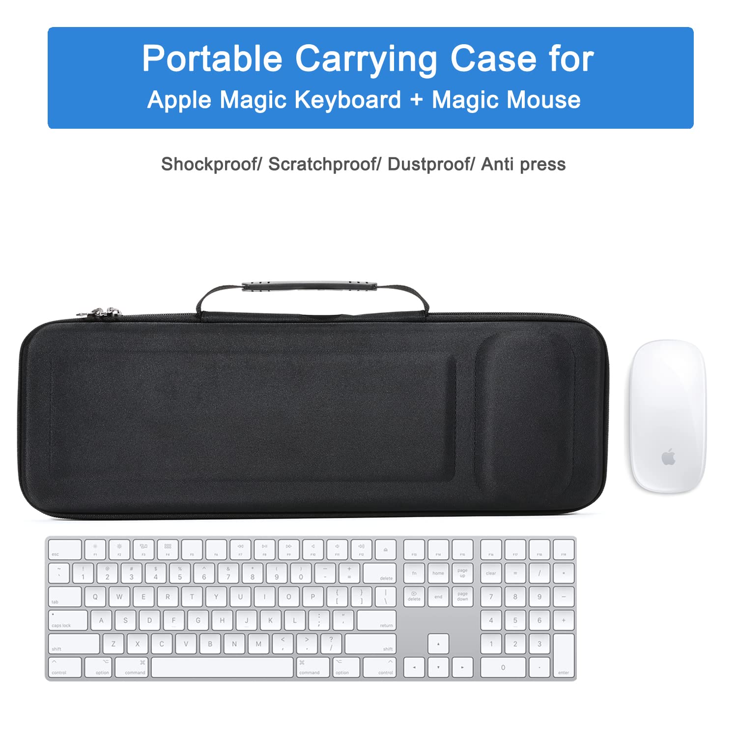 RAIACE Étui de Voyage Rigide pour Apple Magic Keyboard + Magic Mouse. (pour la Vente est Le Cas Seulement). - Noir (Doublure Noire)