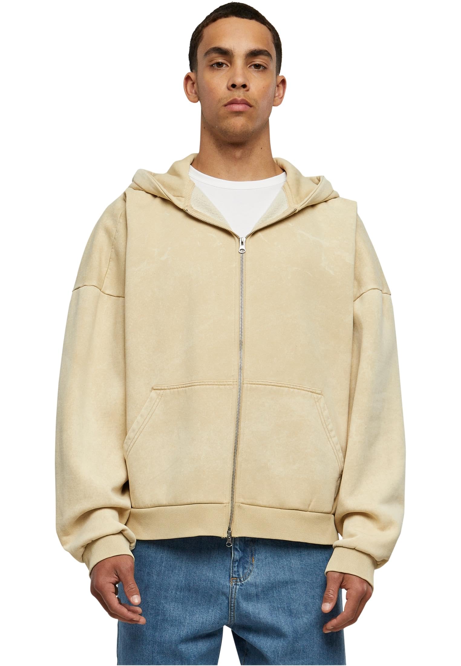 Urban Classics - Heavy Stone Washed Zip Hoody Beige - 3XL