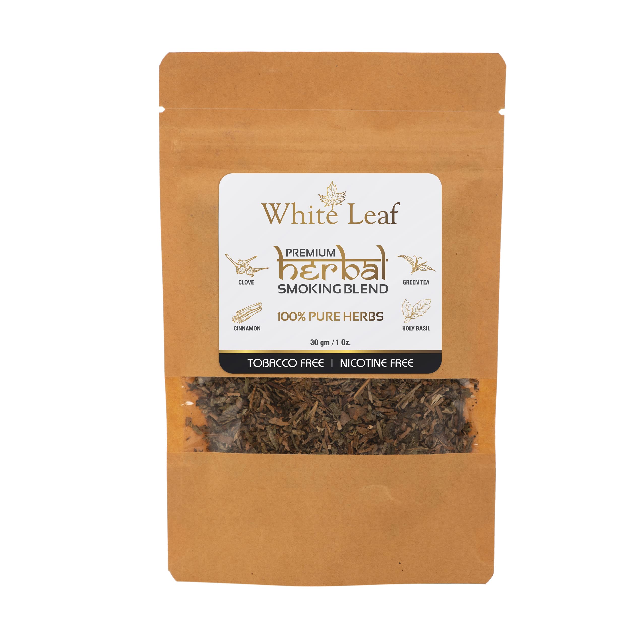 White Leaf Tobacco & Nicotine Free Smoking Mixture with 100% Natural Herbal Smoking Blend 1 Pack (1 oz/ 30g)