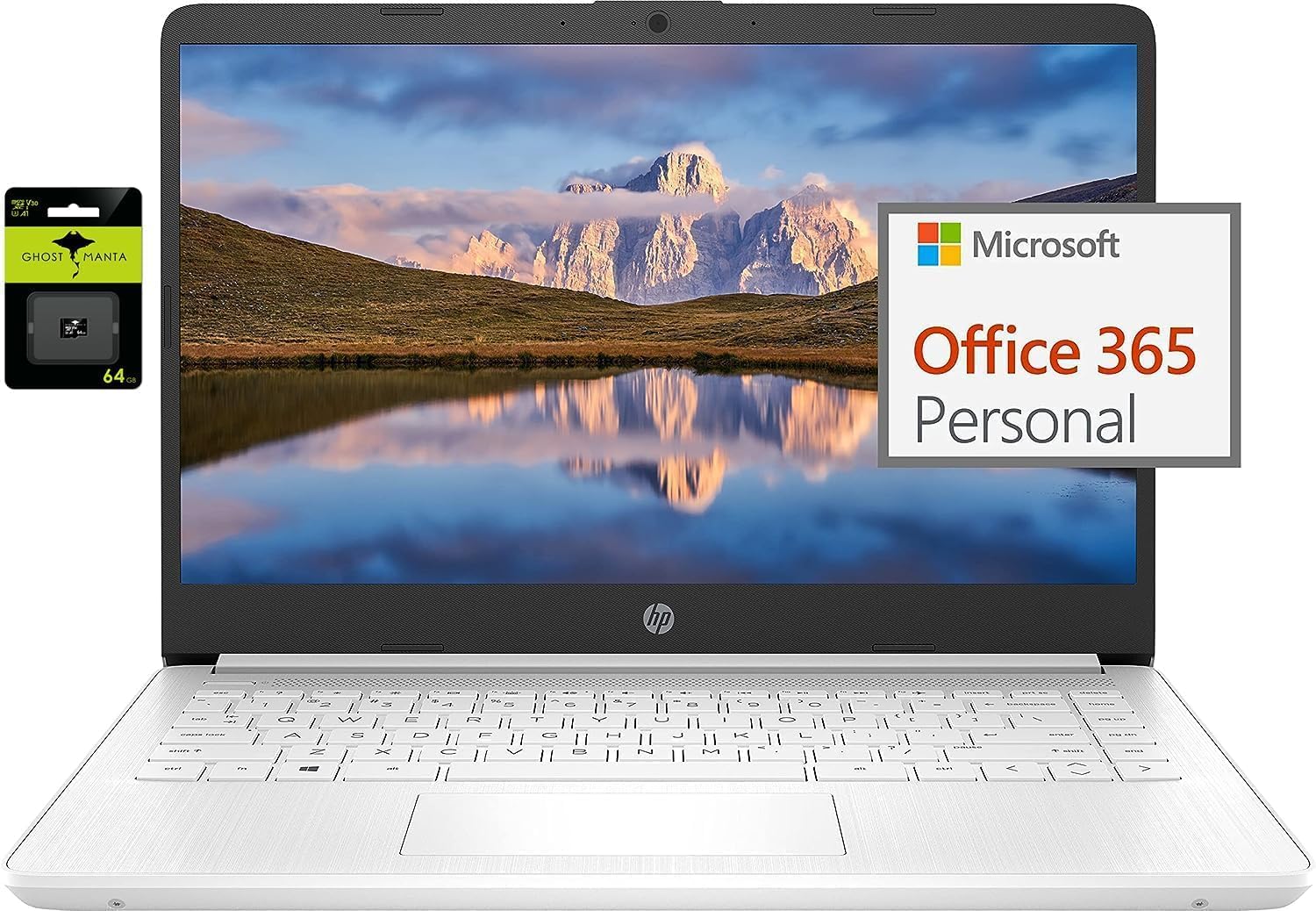 HP 14" Ultral Light Laptop for Students and Business, Intel Quad-Core N4120, 16GB RAM, 192GB Storage(64GB eMMC+128GB Ghost Manta SD), 1 Year Office 365, Webcam, HDMI, WiFi, USB-A&C, Win 11 S