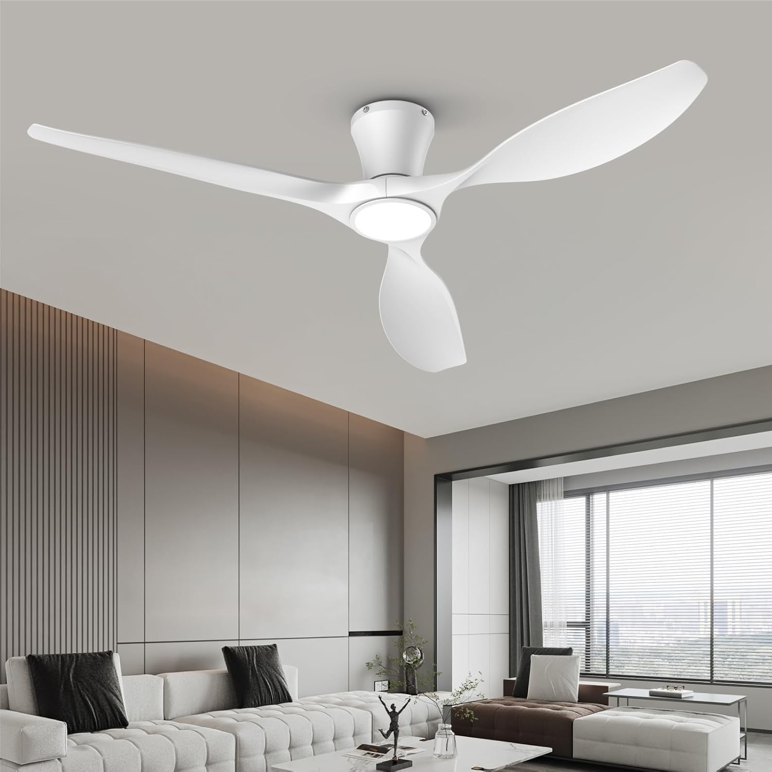 ((Similar))TALOYA 52 Inch White Ceiling Fans with Lights Led Remote Control Flush Mount Low Profile for Bedroom Farmhouse Patio Outdoor Living Room Kitchen Dining Room,DC Motor,Reversible