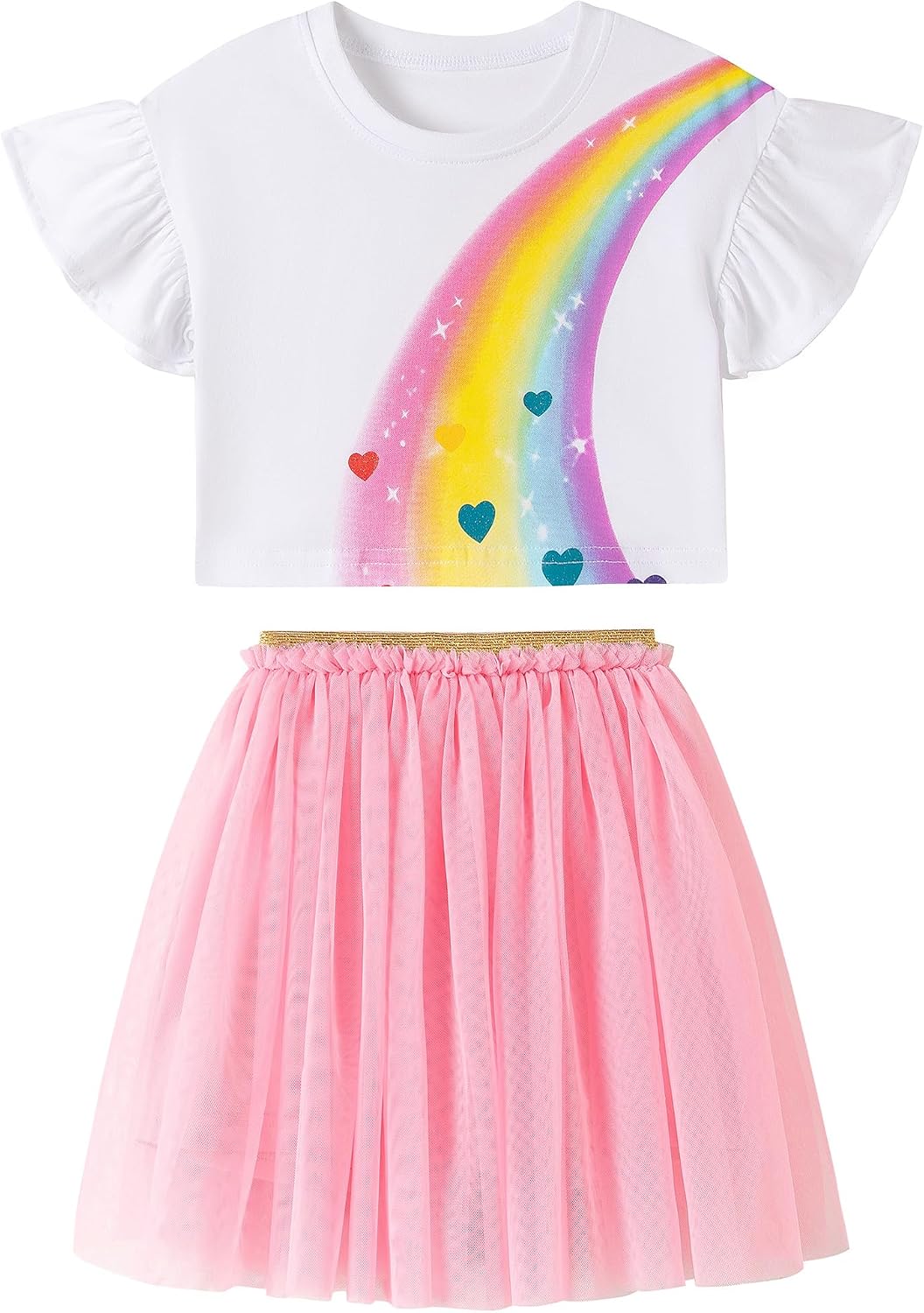 FreeLu Girls Dance Skirt Set Toddler Girls T-Shirt & Tulle Skirt Outfit Birthday Party Dress Spring Summer Clothes