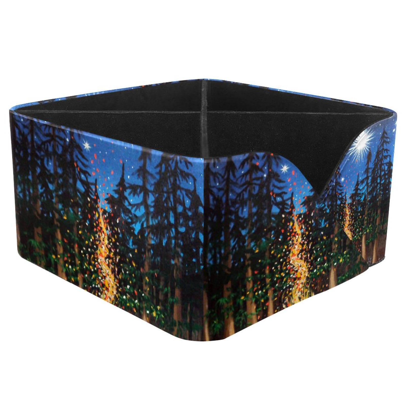 KengjuTesu Starry Campfire Painting Desktop Organizer Pen Holder, Rectangular Pencil Cup for Office, Study and Makeup Stations