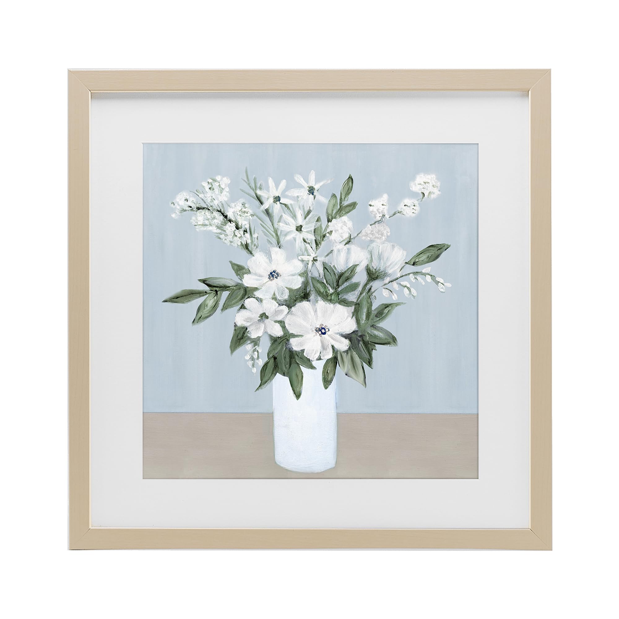 Stupell Industries Harvest Pine (Textured) Mixed White Blooms Botanical, 16 X 16 Inch Framed Print Under Glass
