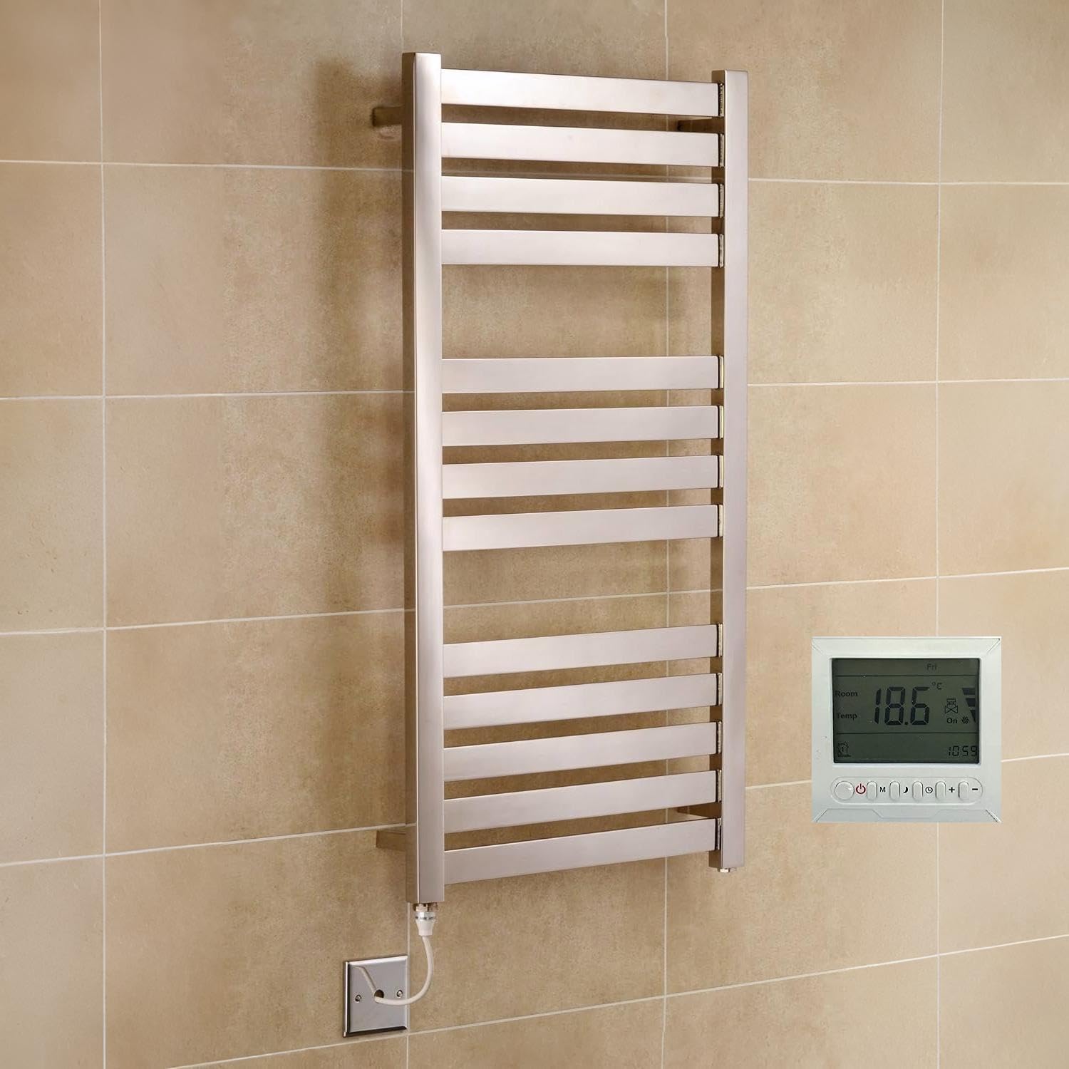 Manissa Mirror Polished Stainless Steel Vas 500 X 1165Mm Electric Designer Stainless Steel Towel Warmer Mirror Polished Finish + Timer And Room Thermostat