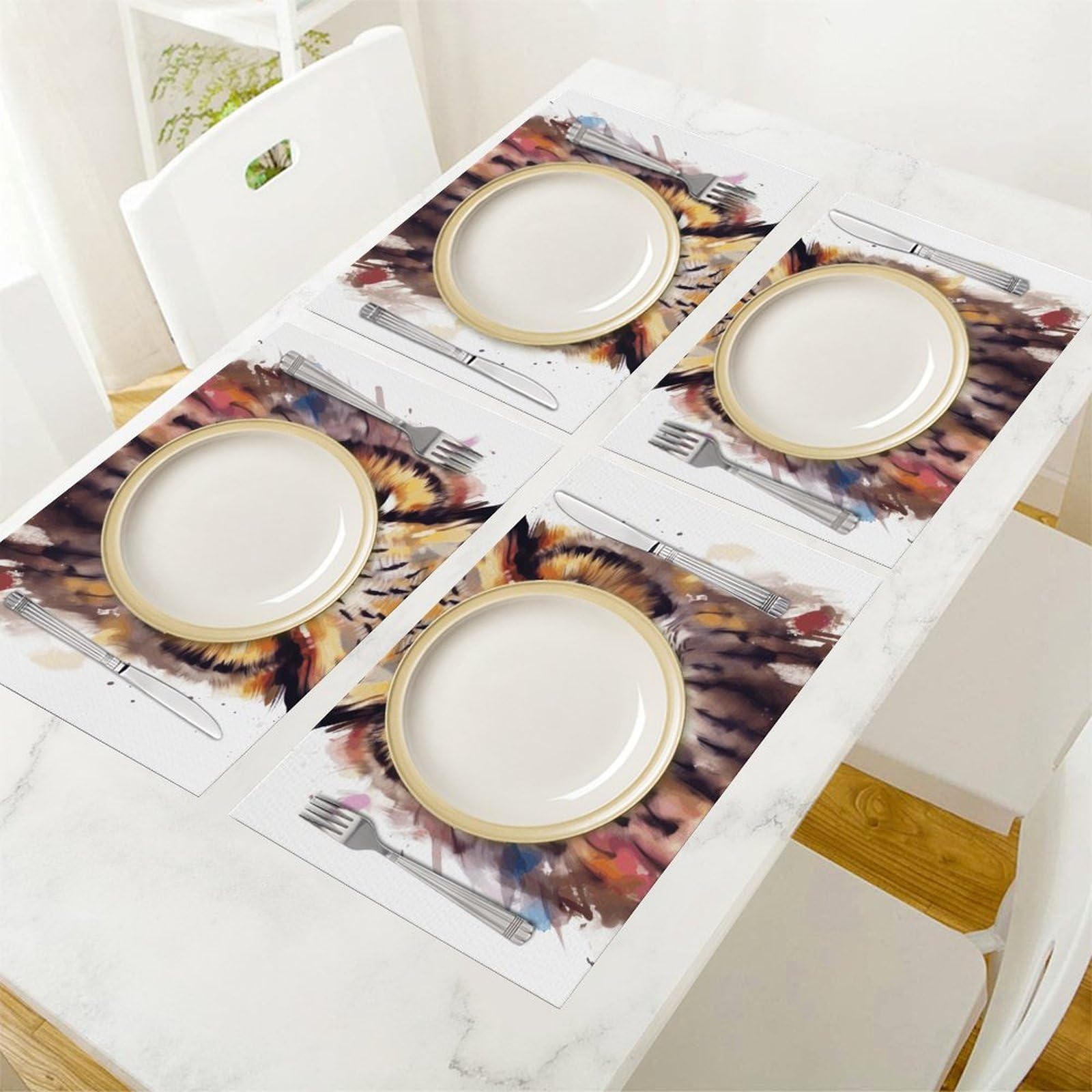 Set di 6 tovagliette all'americana in PVC con testa di gufo, lavabili, resistenti al calore, antiscivolo, impermeabili, per interni ed esterni, tavolo da pranzo, cucina, feste