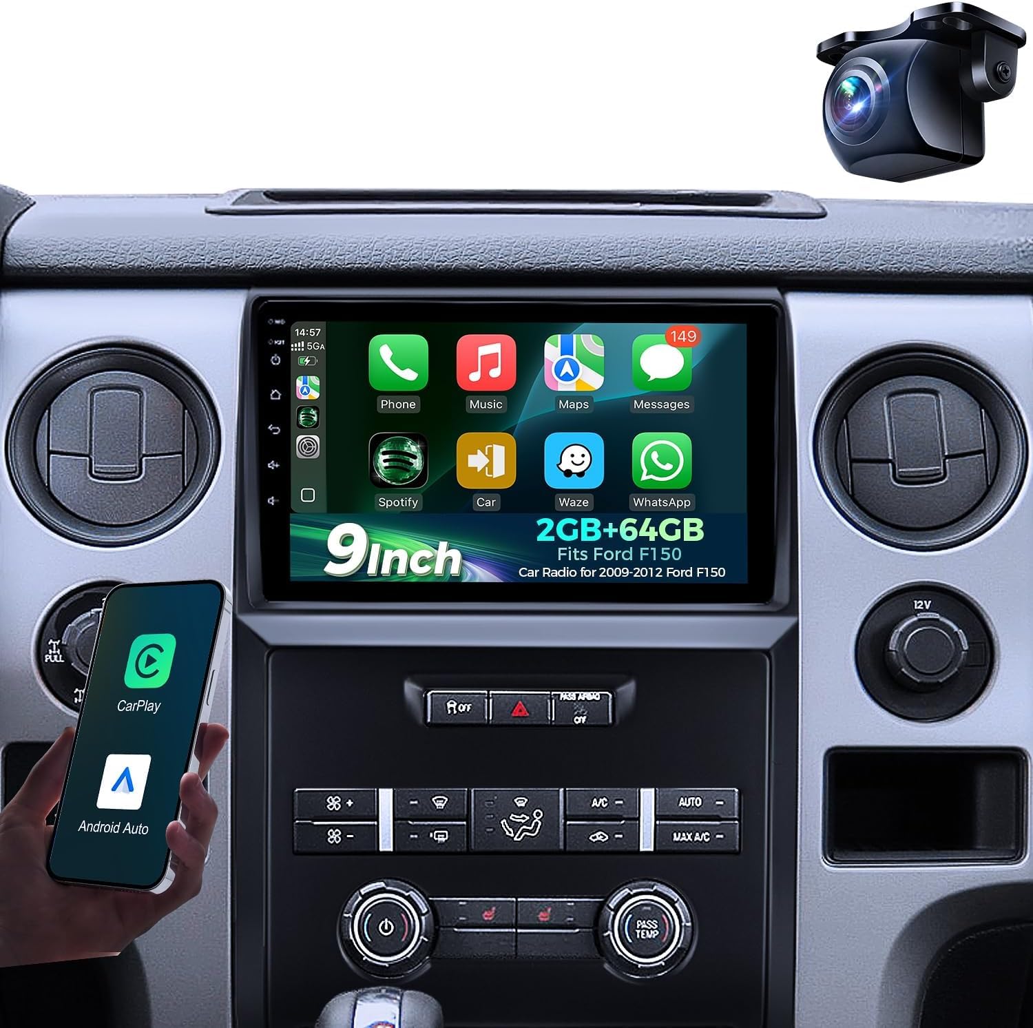 Car Stereo Radio for Ford F150 2009-2012, Wireless CarPlay/Android Auto