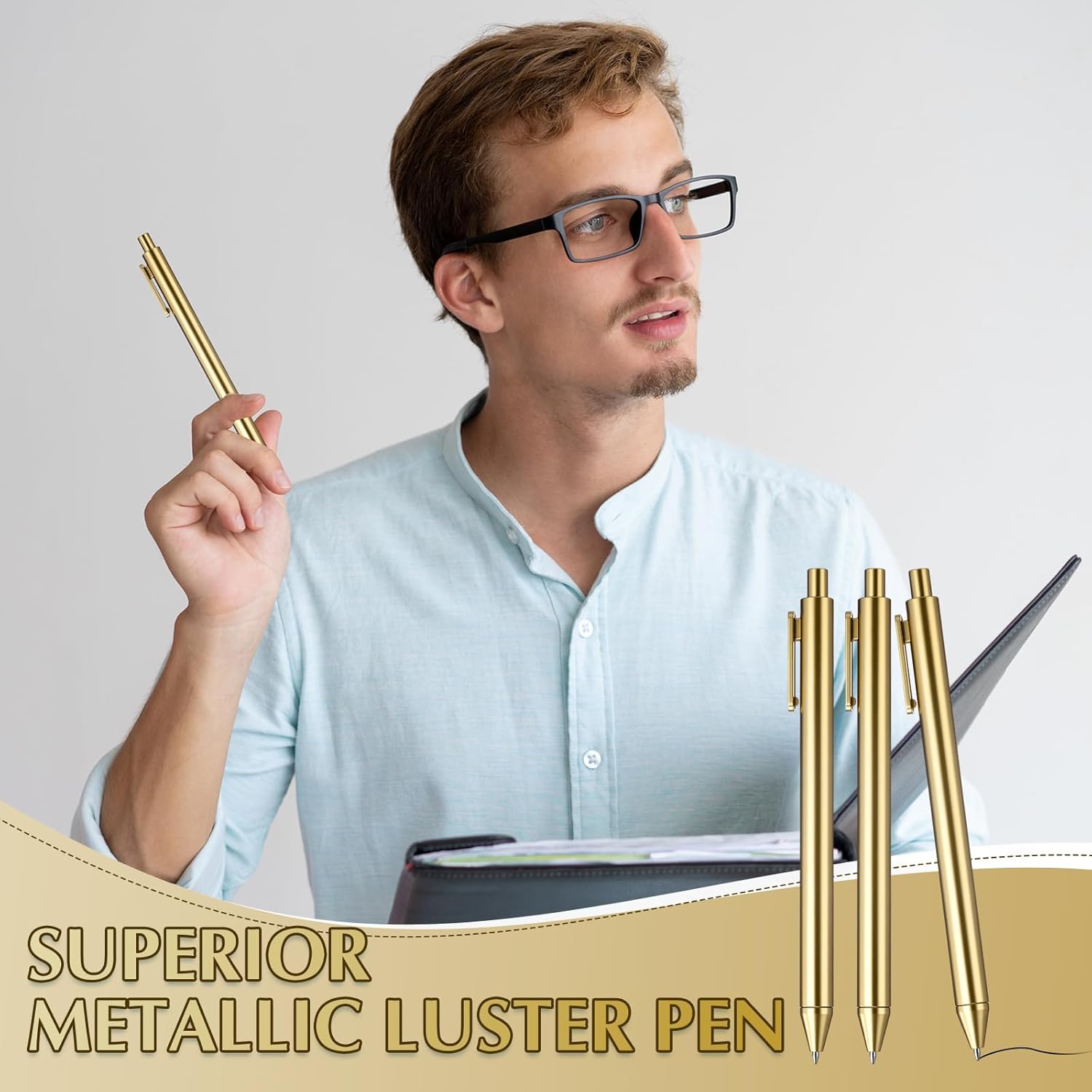 30 Pcs Gold Slim Ballpoint Pens Bulk Golden Retractable Black Ink Medium Point (0.5mm) Plastic Writing Ballpoint Pen for Wedding Bridal Shower Party Favors Guest Office (Classic Style) - Image 4