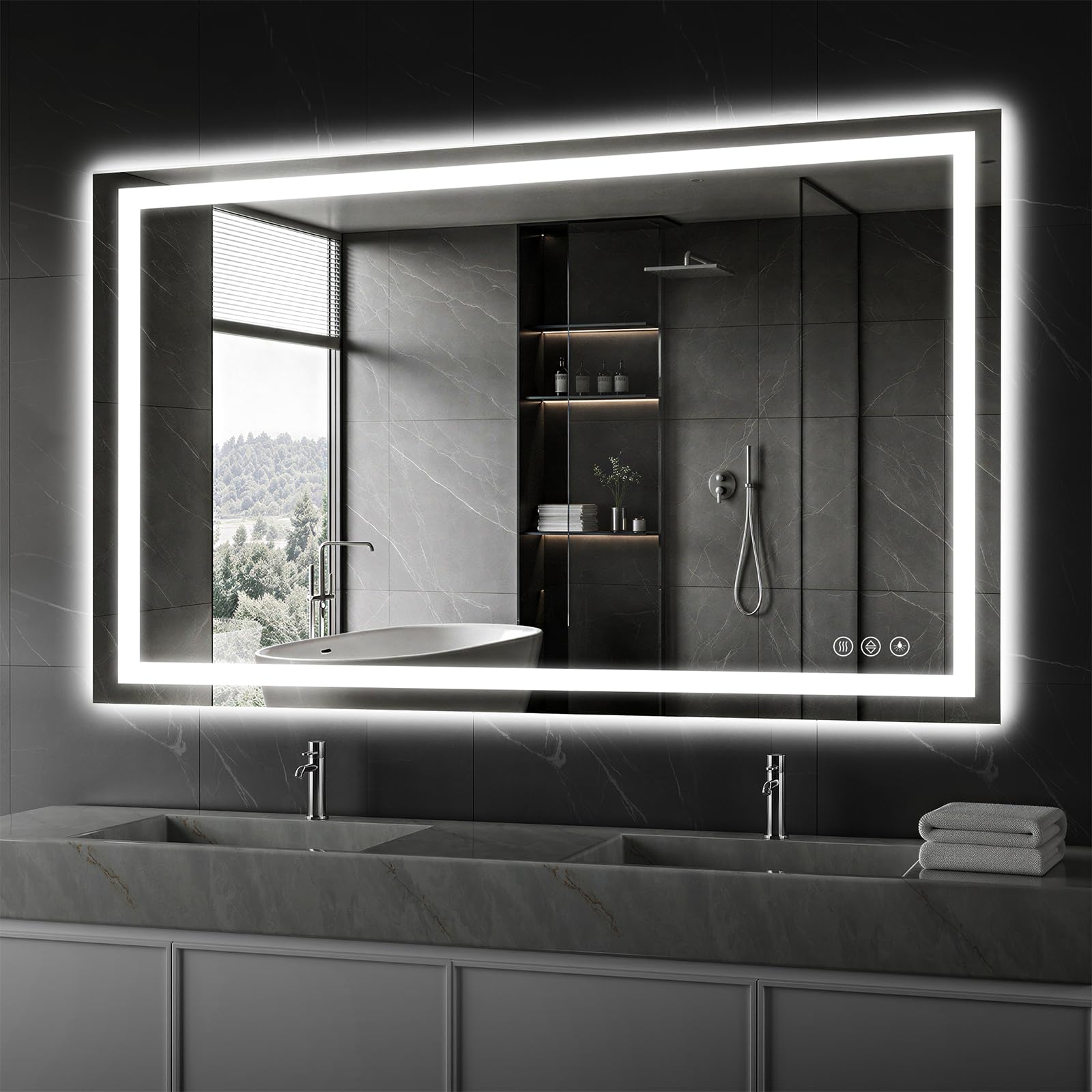 Koonmi 55x36 LED Bathroom Mirror, Shatterproof Mirror with Light