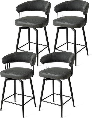 Miniatura 17 de Glitzhome Juego de 2 taburetes de bar giratorios de 31 pulgadas de altura de asiento tapizados de dos tonos, sillas de bar modernas de mediados de