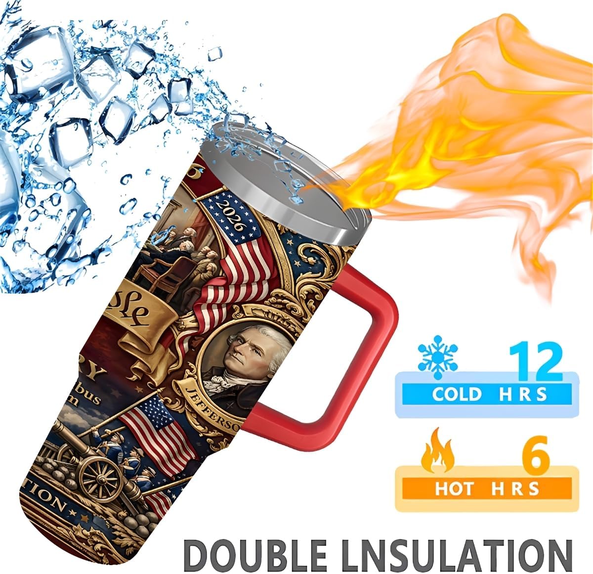 250th America Anniversary Tumbler 30oz with Handle, 1776–2026 Patriotic Stainless Steel Insulated Travel Mug with Lid and Straw, 250th USA Tumbler, Gift for Men Dad Veterans grandpa (SB-C4764-Hong)