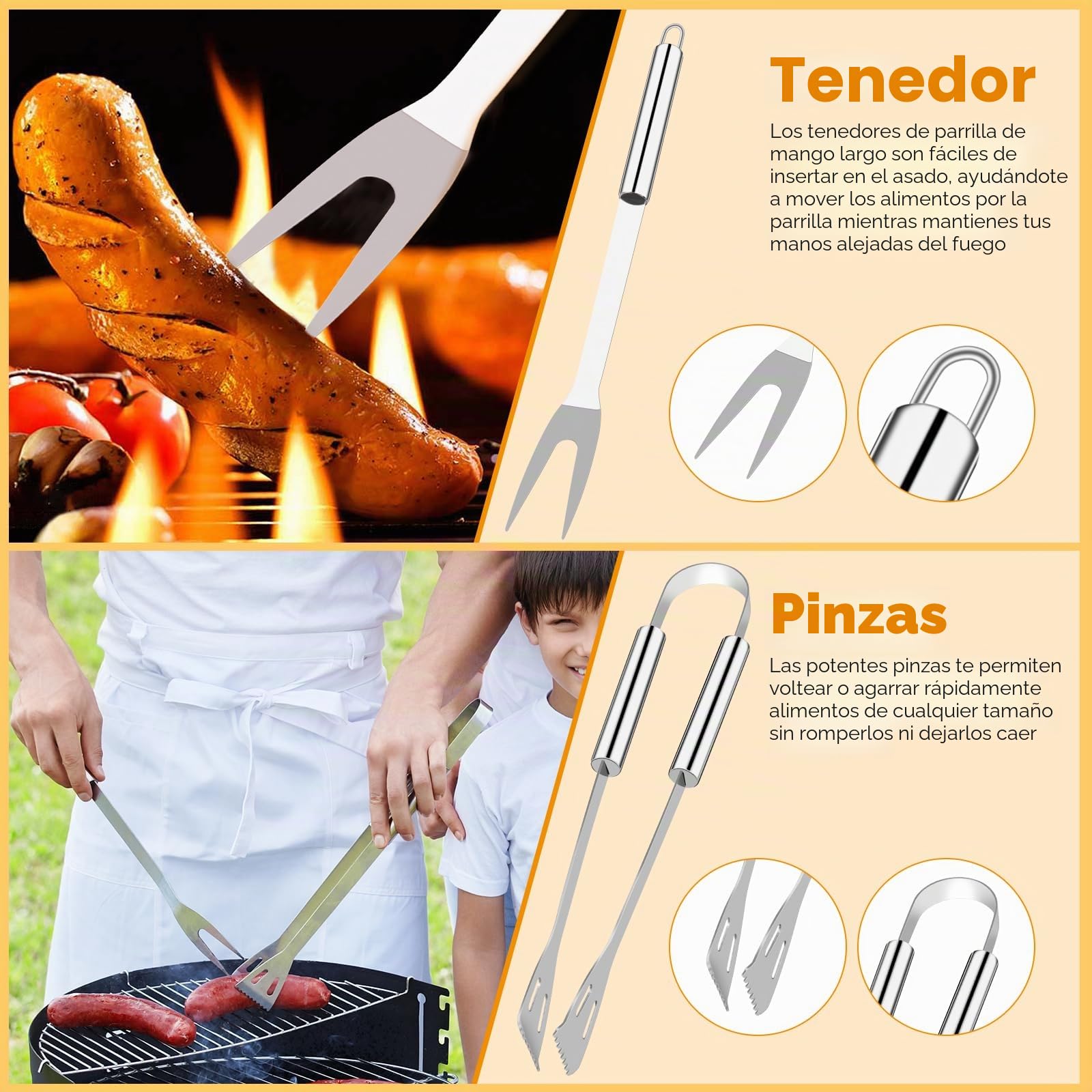 15Pcs Kit Barbacoa, Juego de Utensilios Barbacoa de Acero Inoxidable, Profesionales Accesorios Barbacoa Prácticas con Bolsa Portatil, Herramientas Parrilla Barbacoa para Camping Picnic Exterior