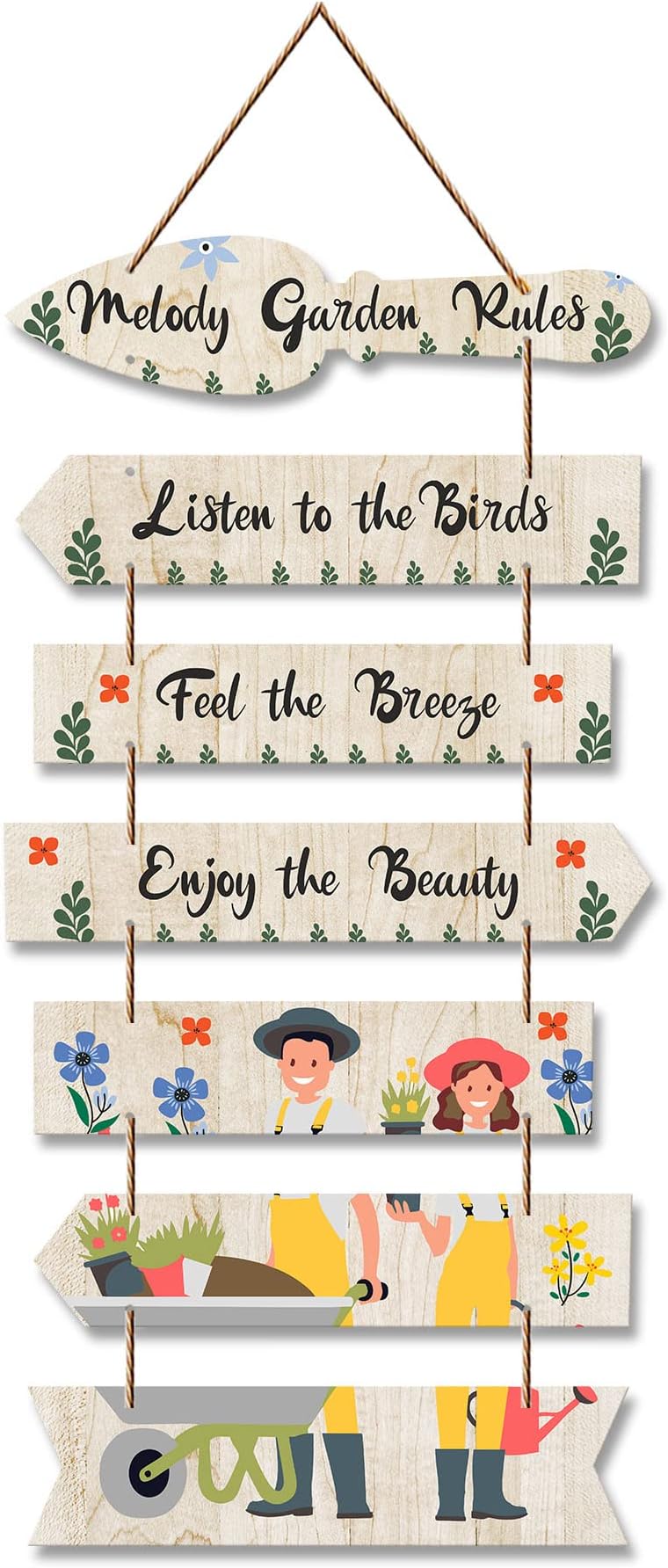 Artvibes Melody Garden Rules Wooden Wall Art For Garden | Balcony | Quotes Decor Item | Decoration Wall Hanging Items | Wall Poster | Unique Gift | Garden Quotes Wall Hanging (WH_7003N)