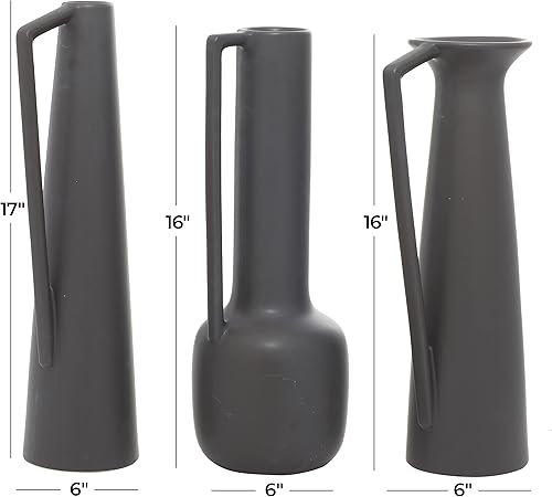 Miniatura 3 de CosmoLiving by Cosmopolitan Jarrón de cerámica con asas, juego de 3 17 pulgadas, 16 pulgadas, 16 pulgadas de alto, gris