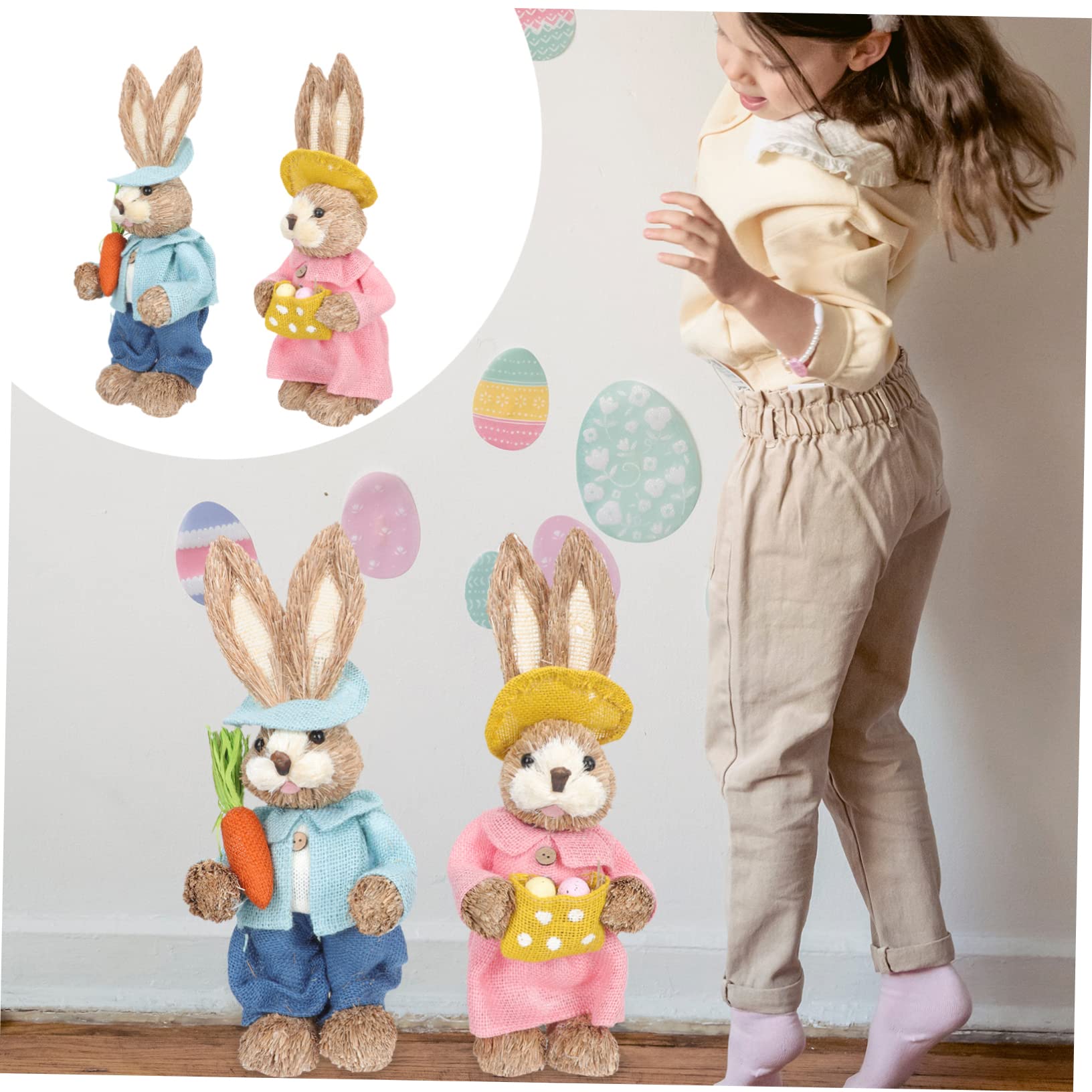 Cabilock 4pièces Décoration De Pâques Paille Ornements De Lapin pour Décor De Jardin Maison Accessoire Charmant pour De Fête