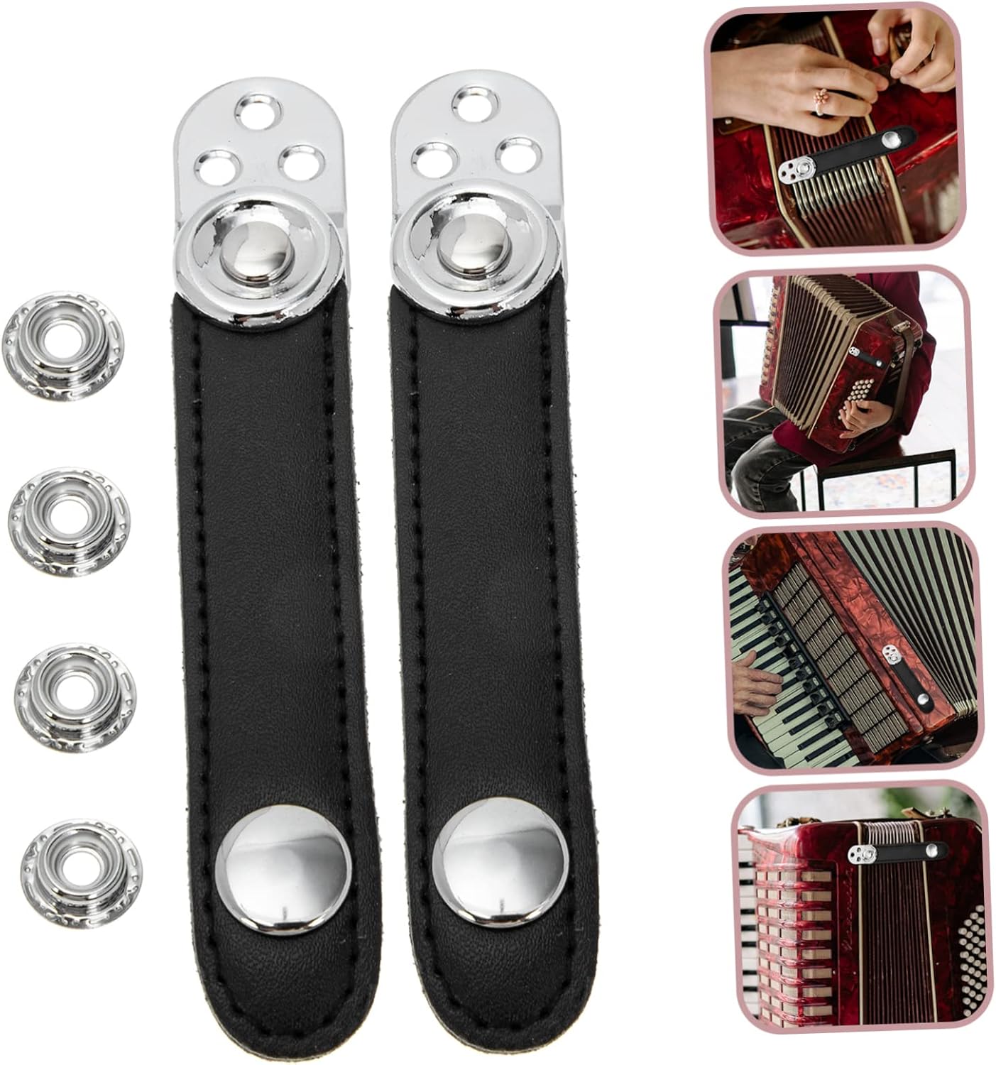 Generic 5 Sets Accordion Buckle Strap Accordion Bellow Strap Cowhide Accordion Strap Accordion Fixation Belts Below Buckle Link Accordion Bellows Straps Bellows Buckle Belt Steel Black