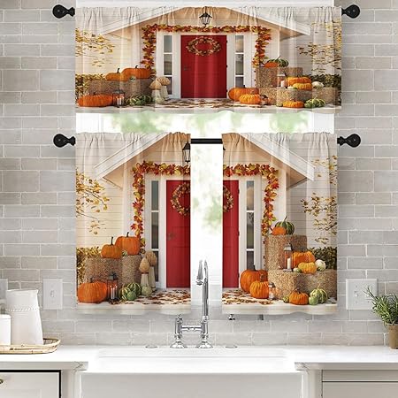Amazon.com: Tayney Autumn House Kitchen Curtains Window Curtains ...