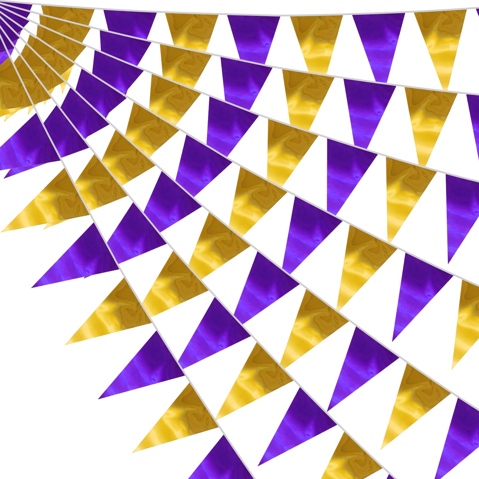 65FT Purple Gold Triangle Pennant Banner Flag Metallic Fabric Bunting Garland for Christmas Graduation Wedding Engagement Anniversary Bachelorette Birthday Bridal Shower Valentines Hen Party Supplies