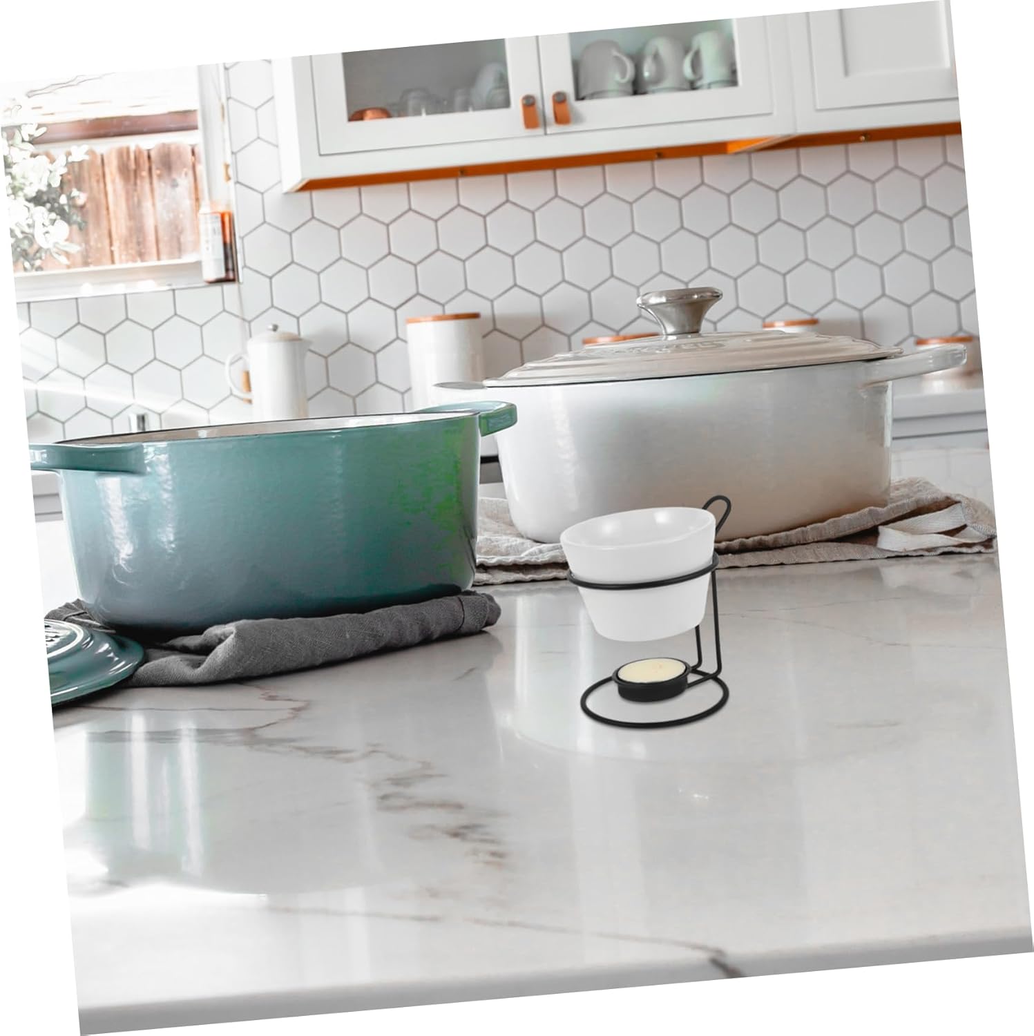 2sets Ceramic Butter Warmer Pot for Cheese Fondue Chocolate Multifunctional Pot