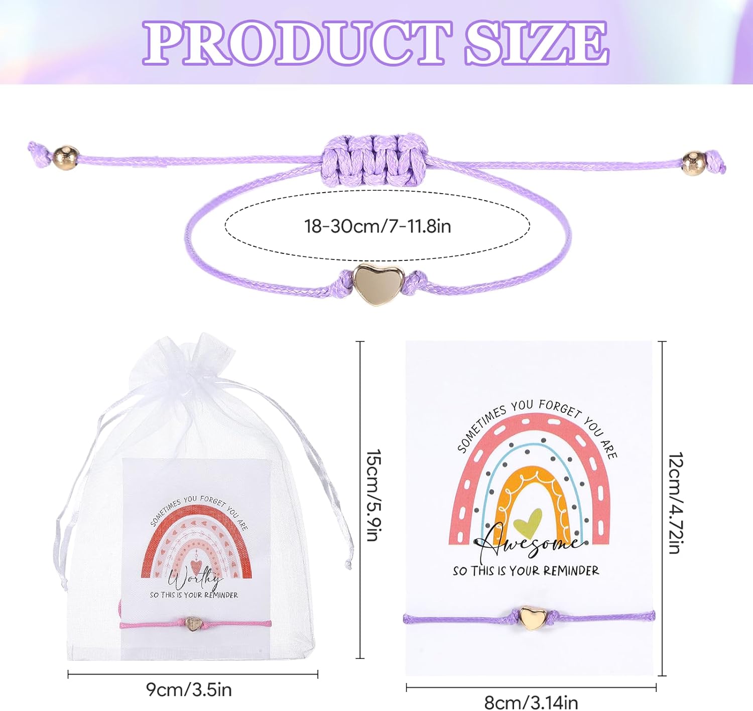 20Pcs Heart String Bracelet Inspirational Bracelets for Women with Cards Bags, Heart Wish Bracelet, Friendship Bracelets Bulk Colorful Adjustable Handmade Rope Braided, Inspirational Gifts for Women - Image 4