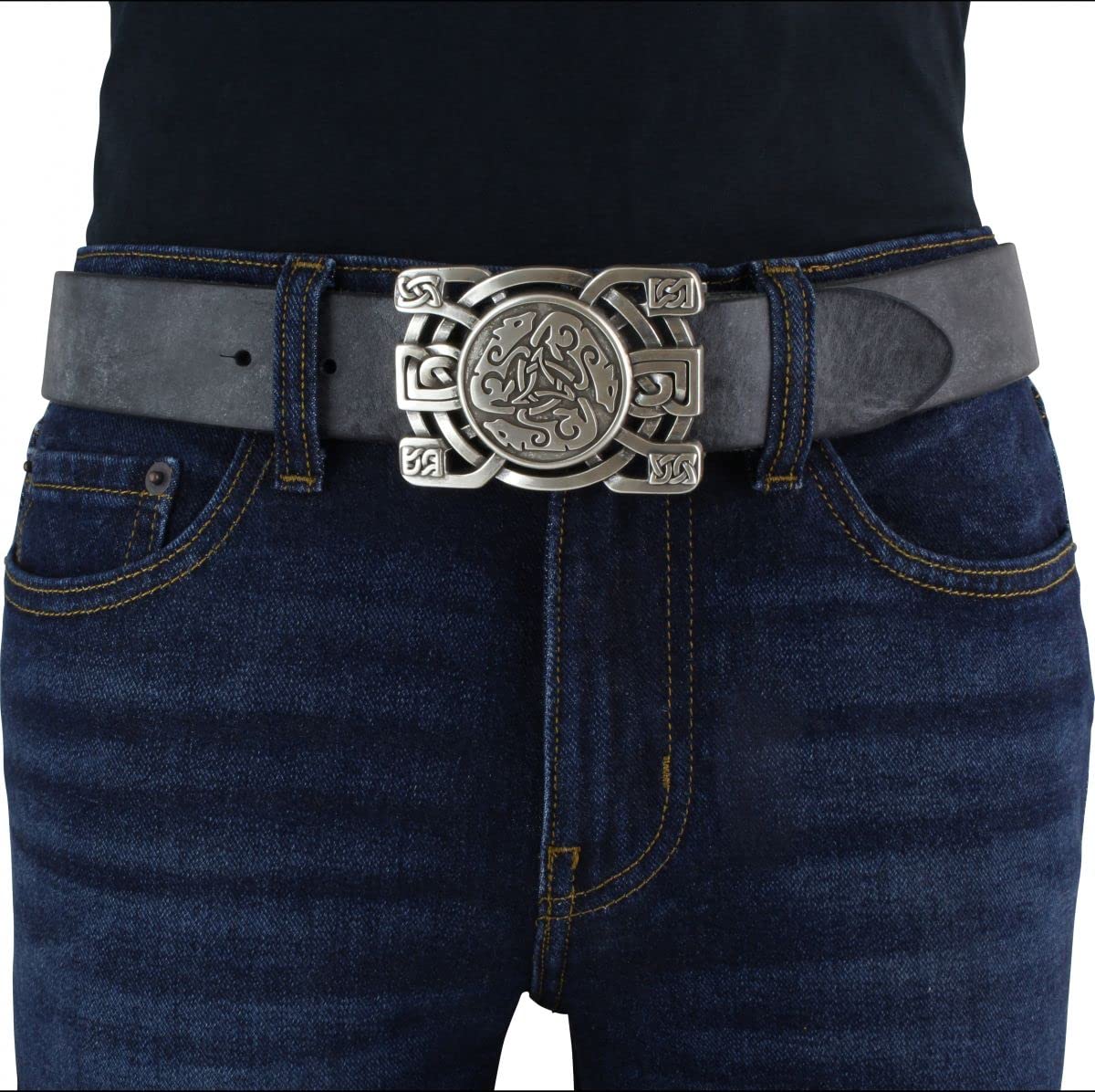 BELTINGER Gürtel mit keltischer Gürtelschnalle aus weichem Vollrindleder 4 cm Used-Look | LARP-Gürtel mit Buckle 40mm | Vintage-Look