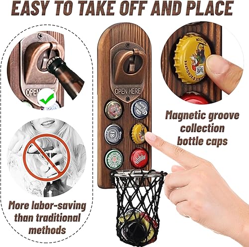 Miniatura 3 de Regalos de cerveza: abridor de botellas montado en la pared, abrebotellas de madera con magnético, sacacorchos montado en la pared para nevera, buen