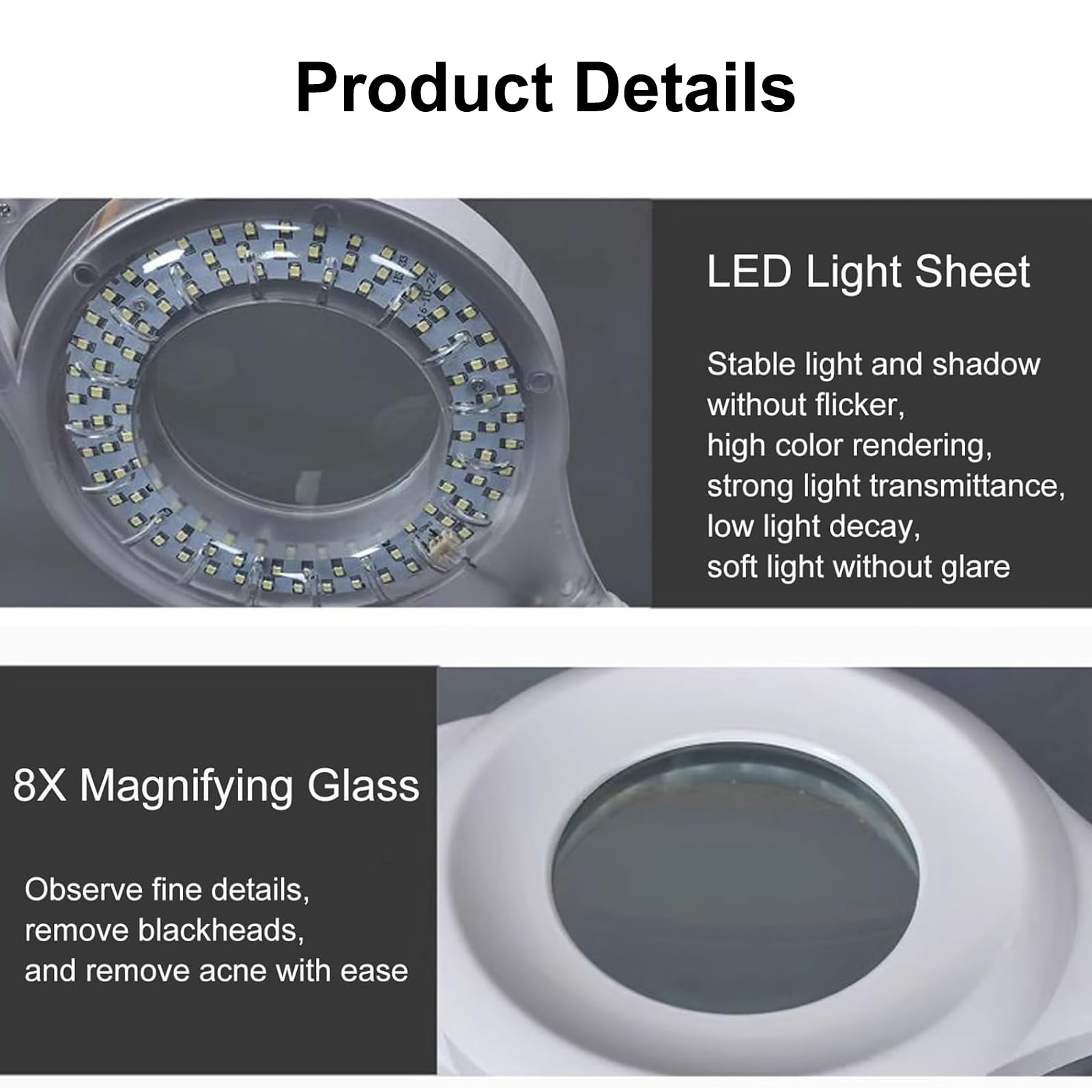 Lampe d'Examen Chirurgicale Mobile, Lampe Chirurgicale Flexible À Col de Cygne avec Loupe 8X, Luminosité Réglable en Hauteur pour Consultation Externe