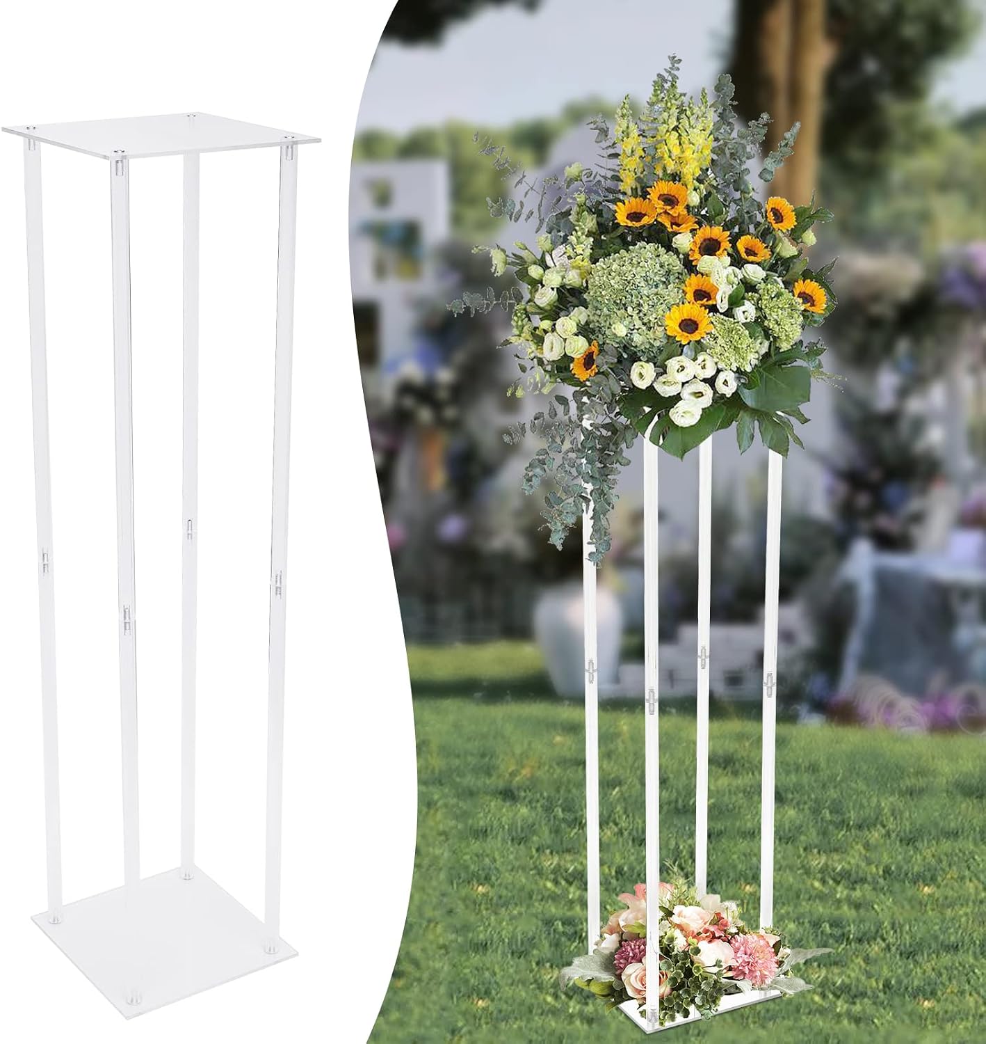 1Pcs Acrylic Wedding Flower Stand Acrylic, Clear Rack Vase Column Stand Geometric Vases Decoration, for livingroom, hotel, 20*11*2.75in