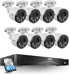 ZOSI 16CH 4K PoE Security Camera System,8pcs 8MP Outdoor Indoor Cameras,Person Vehicle Detection,People Counting,One-Way Audio,100ft Night Vision,16Port 32-Channel NVR with 4TB HDD for 24/7 Recording asin的图片